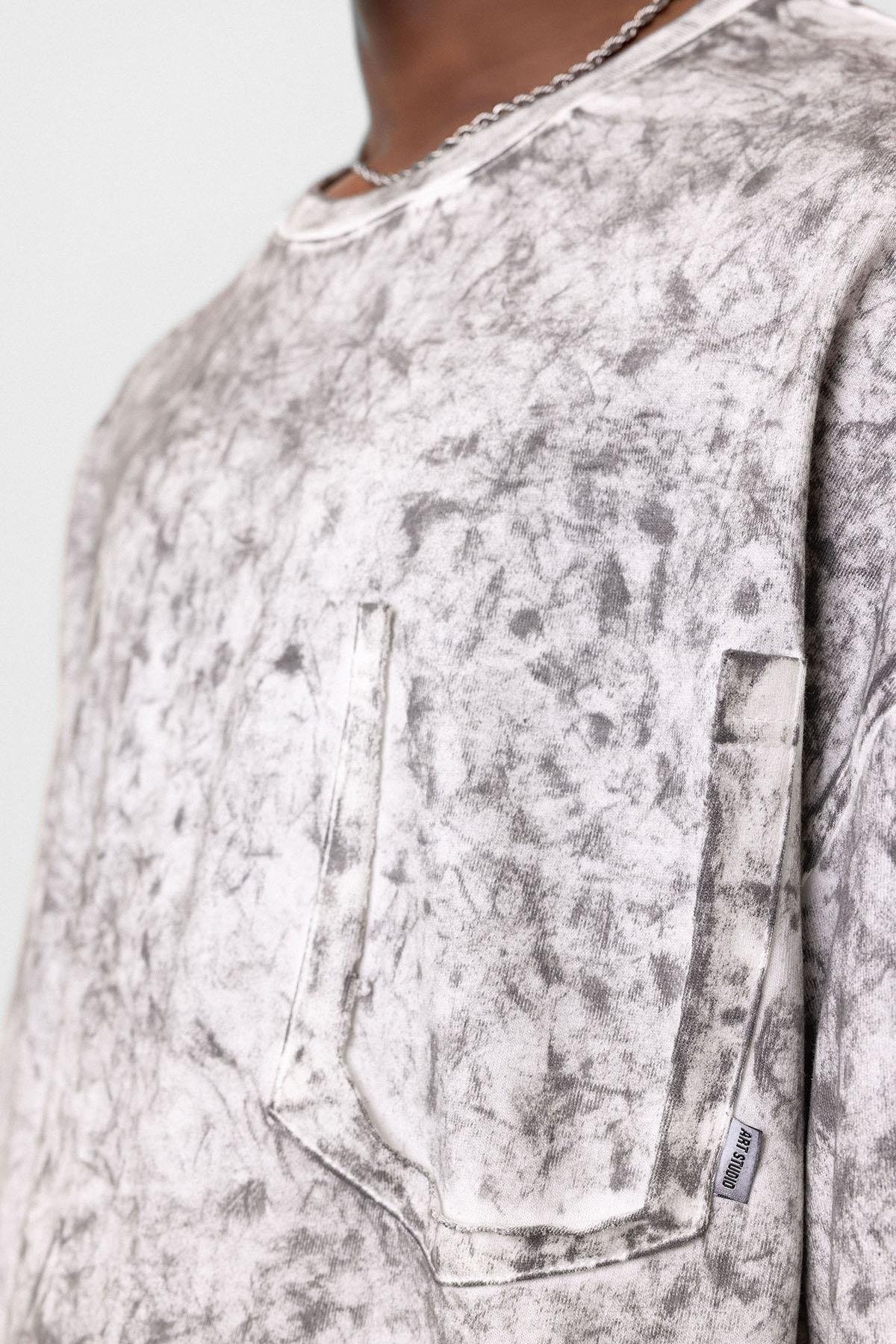 Yıkamalı Cep Detaylı Oversize Tişört Ekru