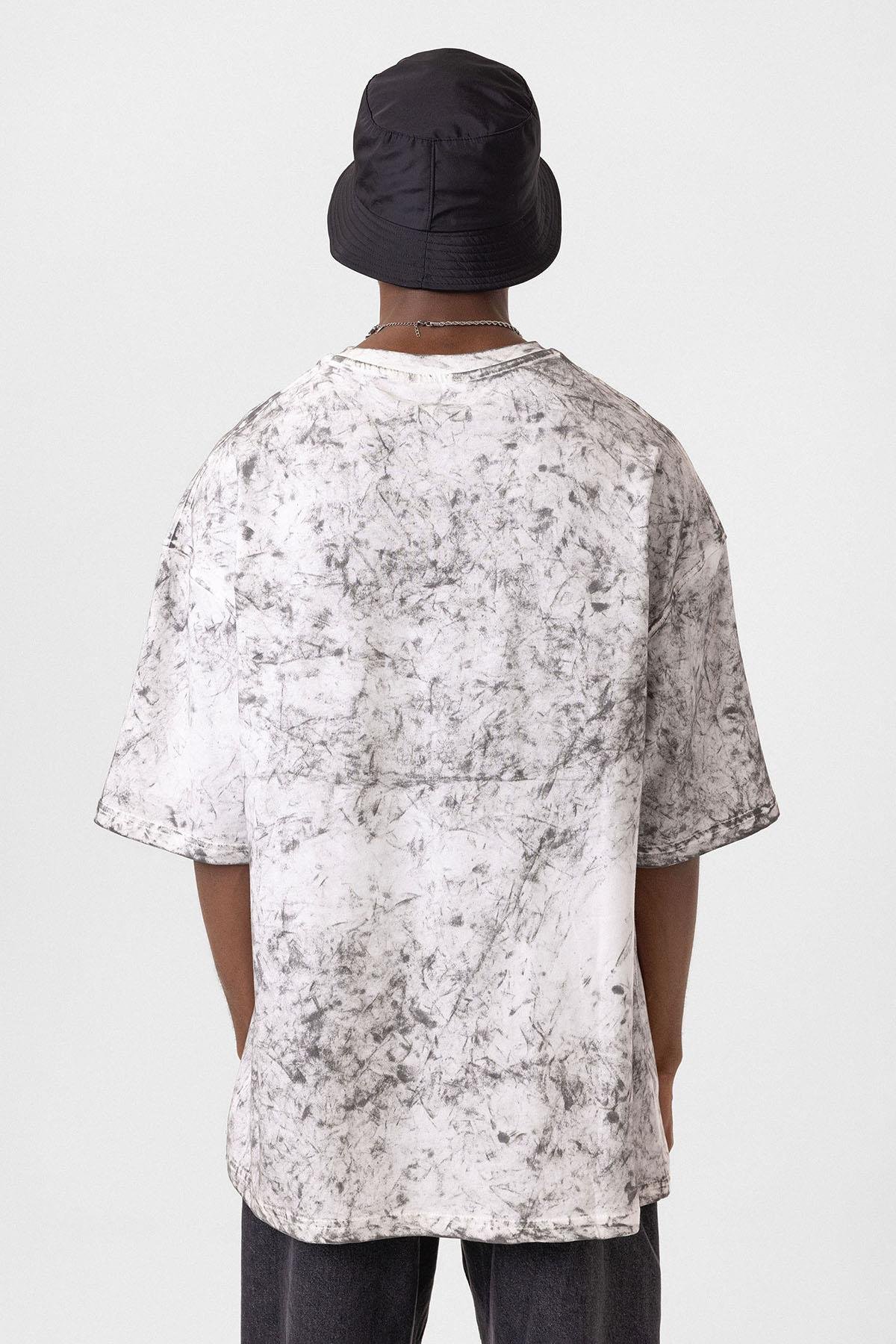 Yıkamalı Cep Detaylı Oversize Tişört Ekru