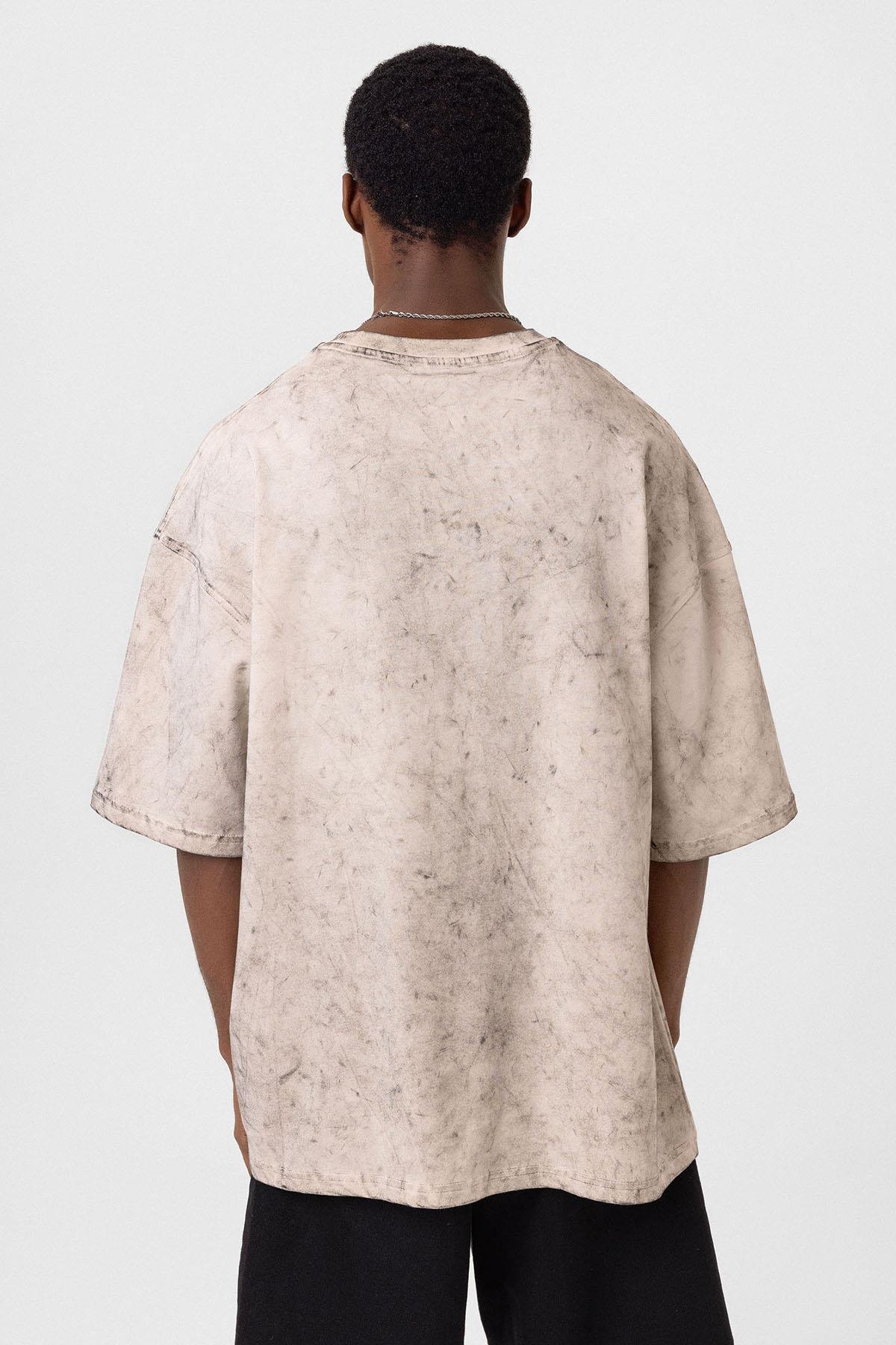 Yıkamalı Cep Detaylı Oversize Tişört Taş