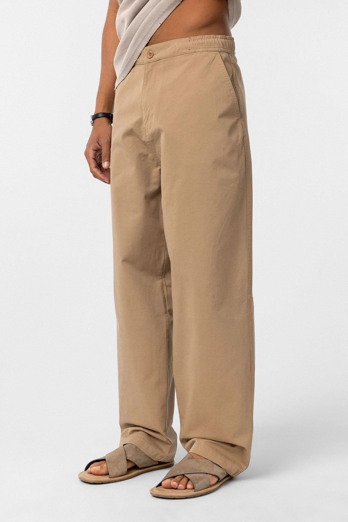 Yıkamalı Gabardin Baggy Pantolon Taba