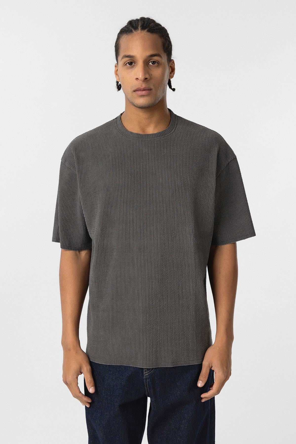 Yıkamalı Ottoman Basic Oversize Tişört Haki