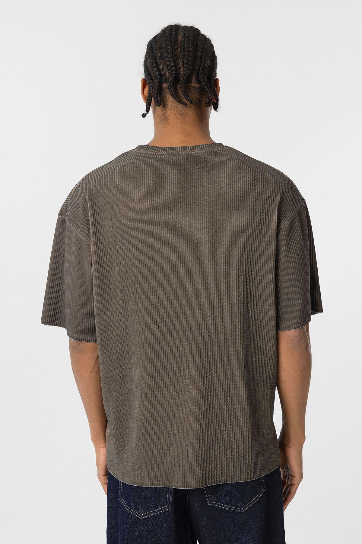 Yıkamalı Ottoman Basic Oversize Tişört Açık Kahve