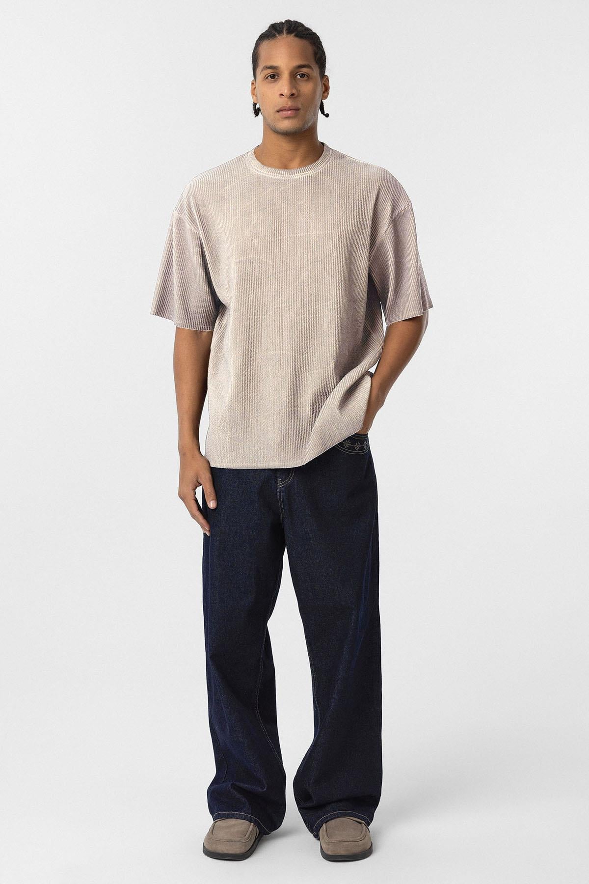 Yıkamalı Ottoman Basic Oversize Tişört Taş