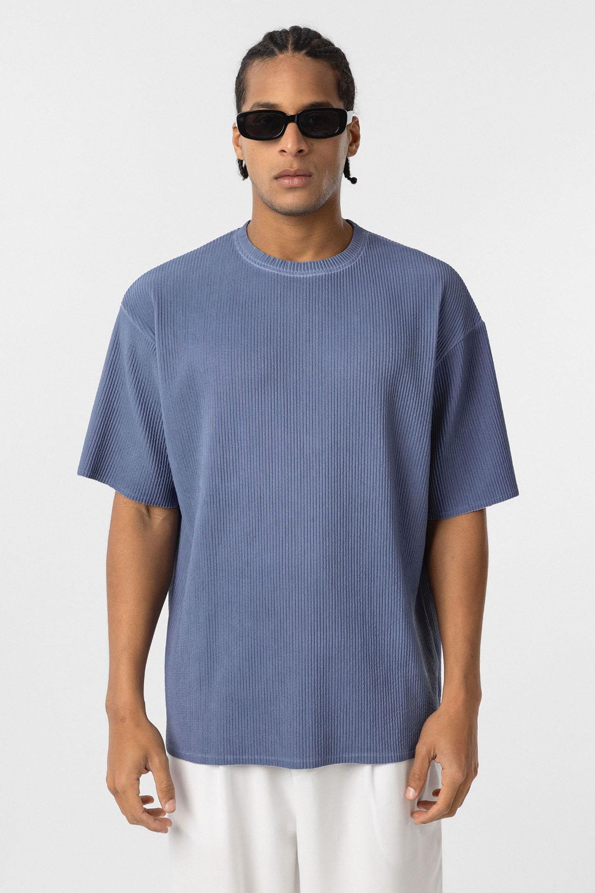 Yıkamalı Ottoman Basic Oversize Tişört İndigo