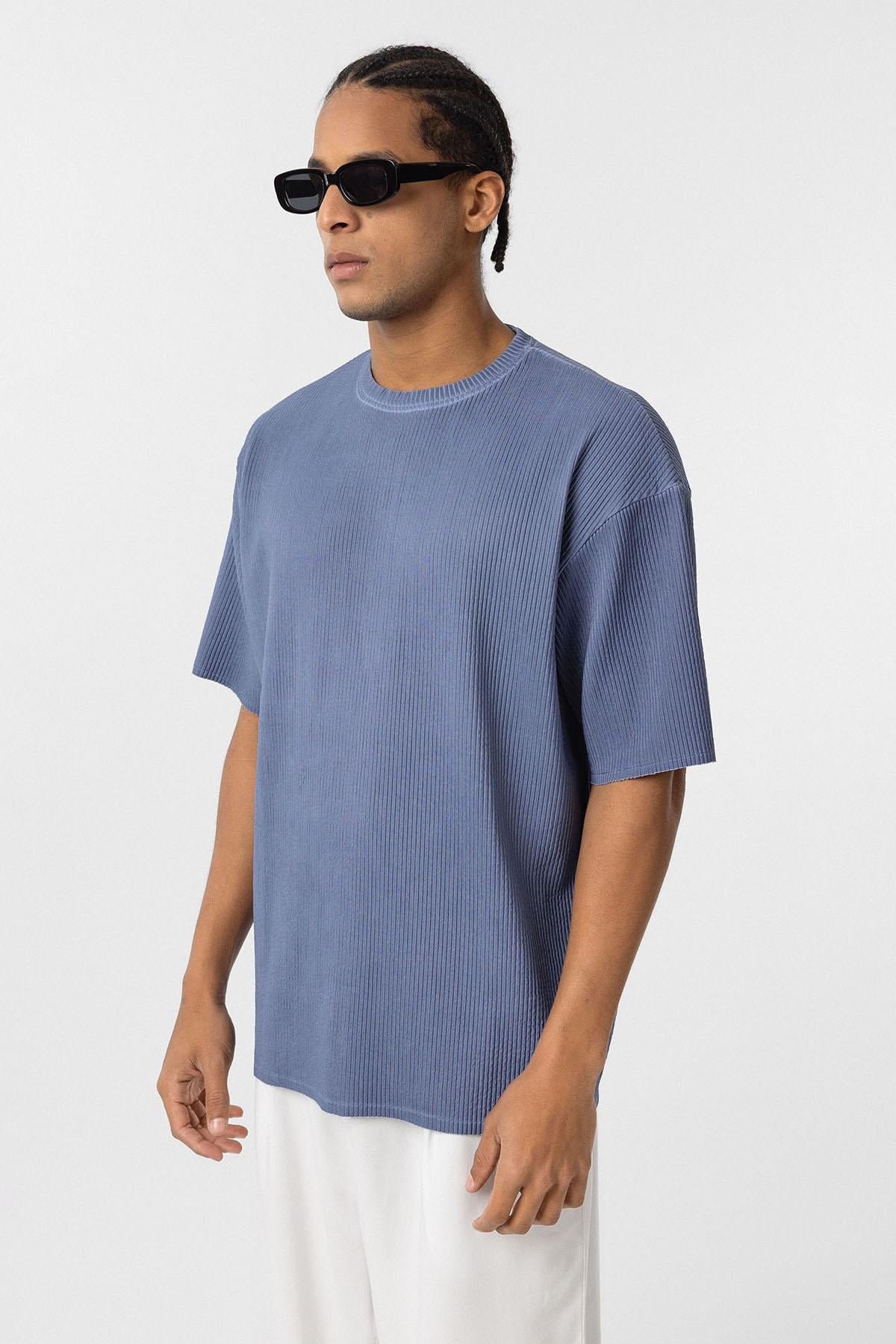 Yıkamalı Ottoman Basic Oversize Tişört İndigo