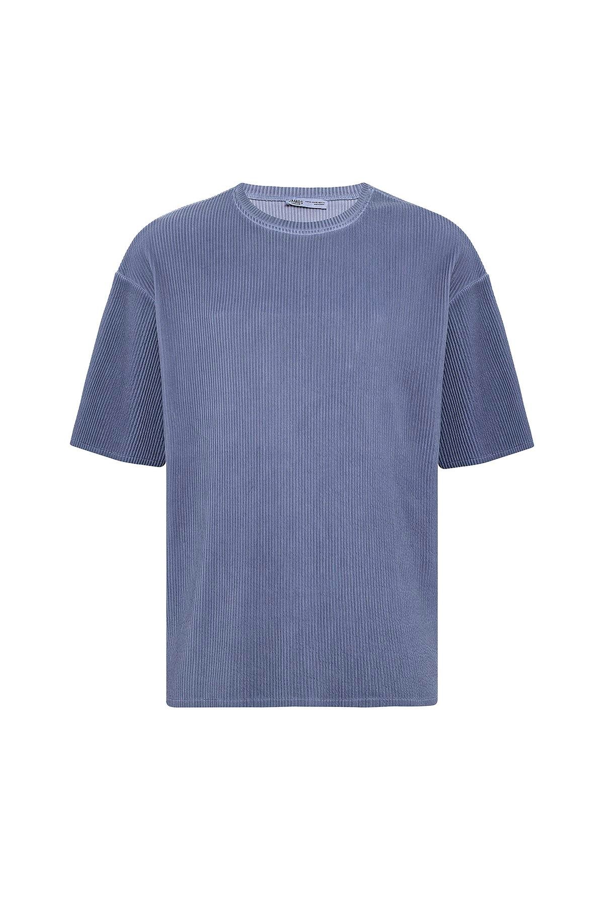 Yıkamalı Ottoman Basic Oversize Tişört İndigo