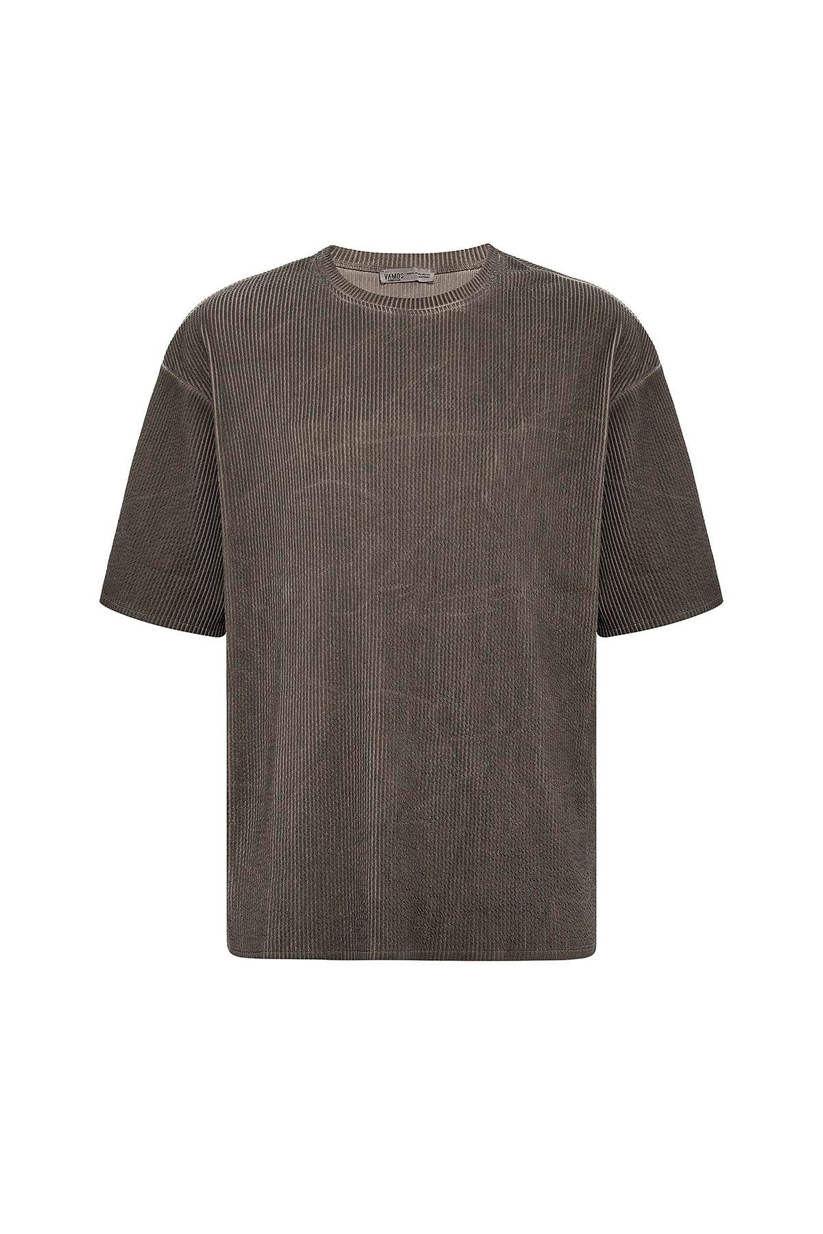 Yıkamalı Ottoman Basic Oversize Tişört Açık Kahve