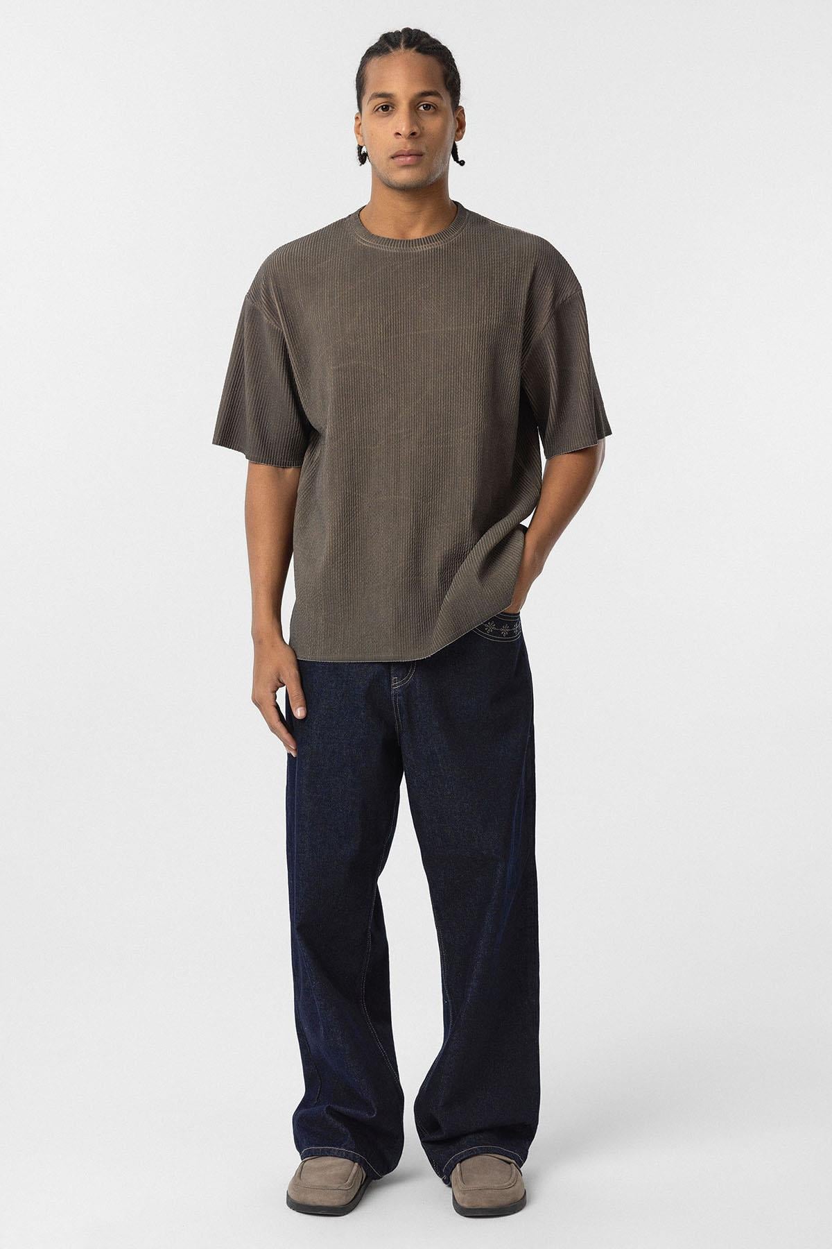 Yıkamalı Ottoman Basic Oversize Tişört Açık Kahve