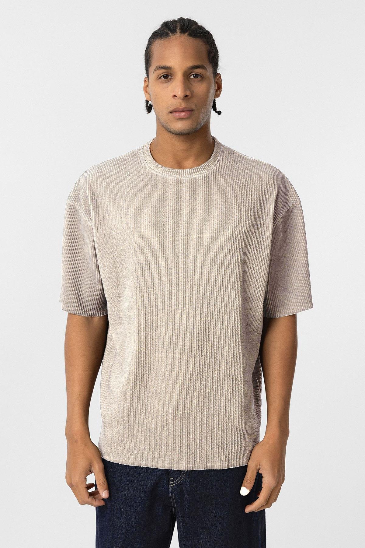 Yıkamalı Ottoman Basic Oversize Tişört Taş