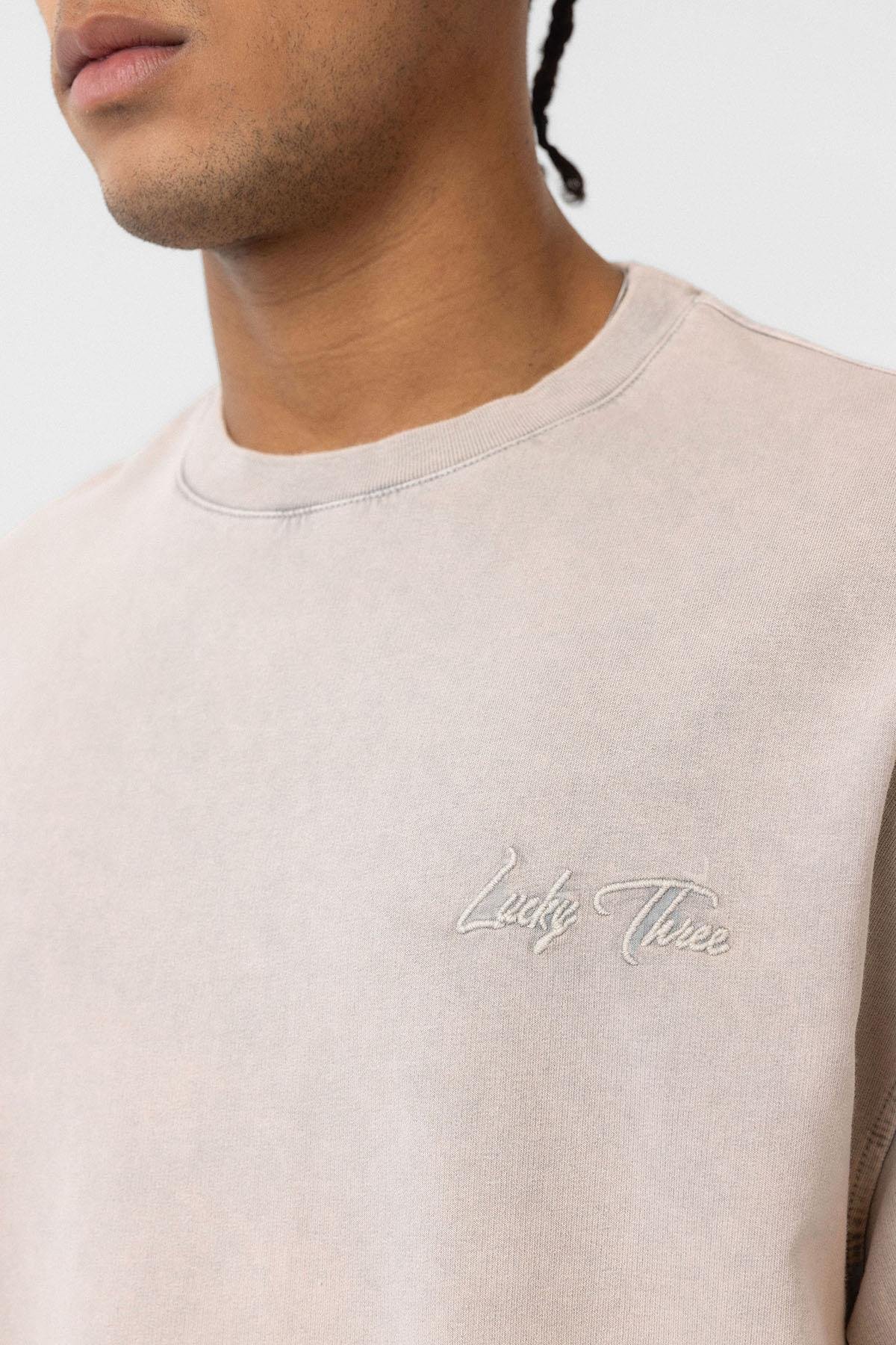 Yıkamalı Oversize Arka Baskılı Tişört Taş