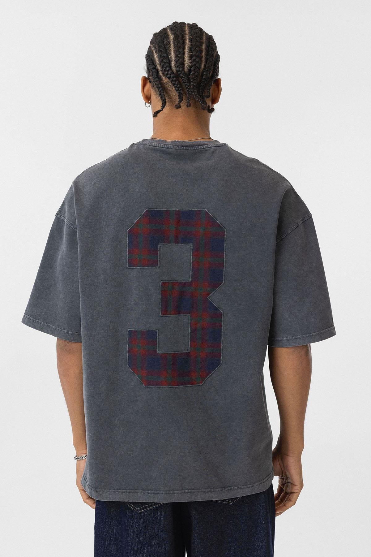 Yıkamalı Oversize Arka Baskılı Tişört Siyah