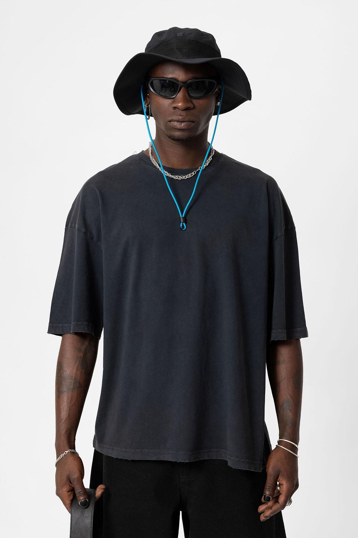 Yıkamalı Oversize Basic Tişört Siyah