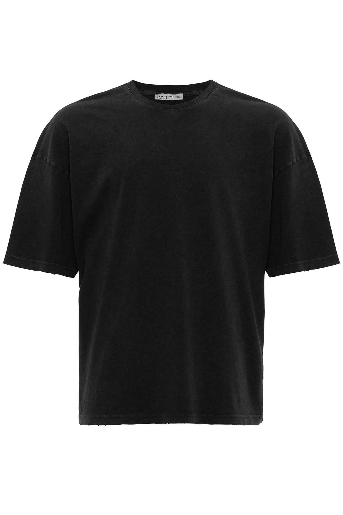 Yıkamalı Oversize Basic Tişört Siyah