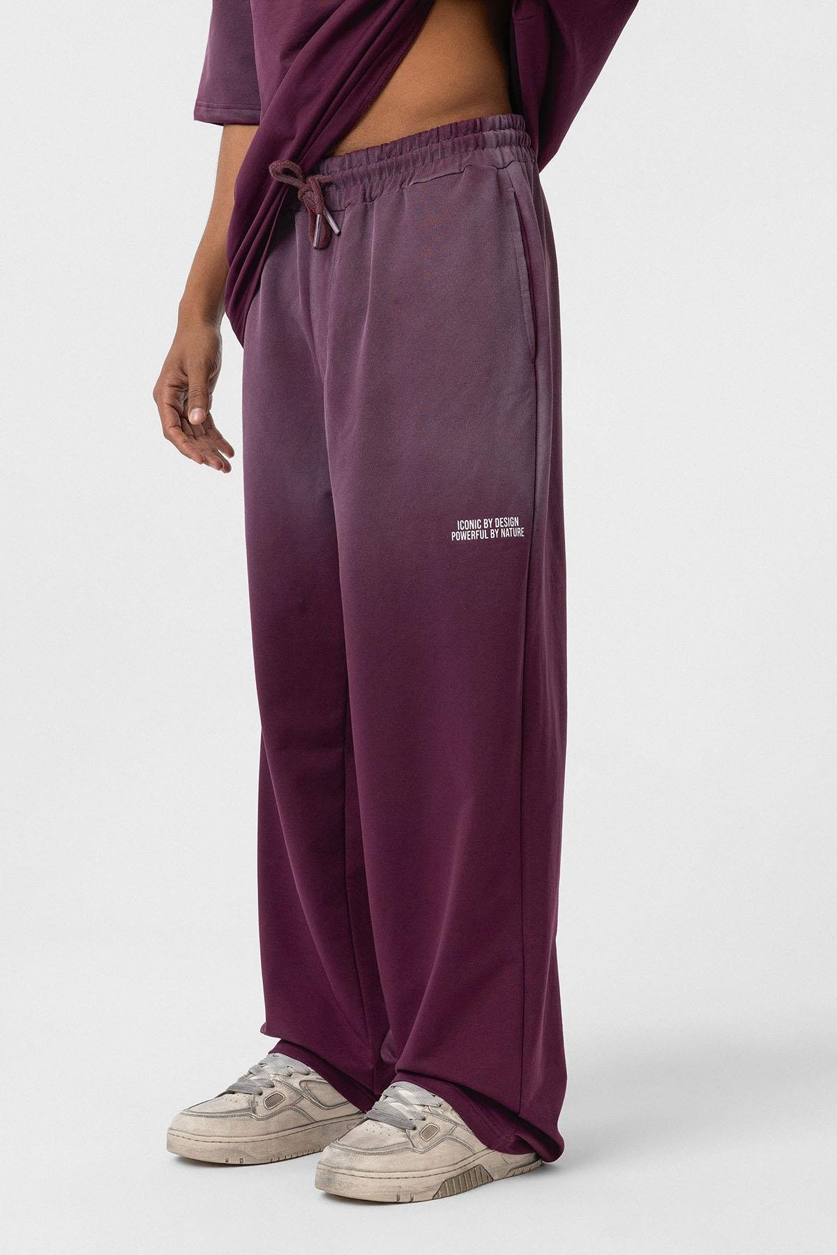 Yıkamalı Oversize Baskılı Eşofman Takım Bordo