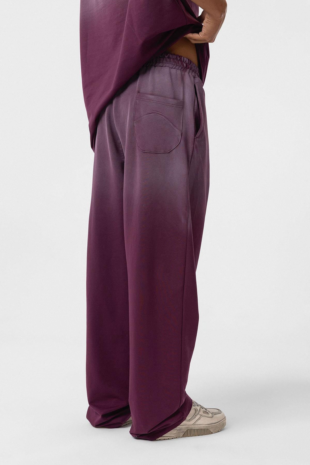 Yıkamalı Oversize Baskılı Eşofman Takım Bordo
