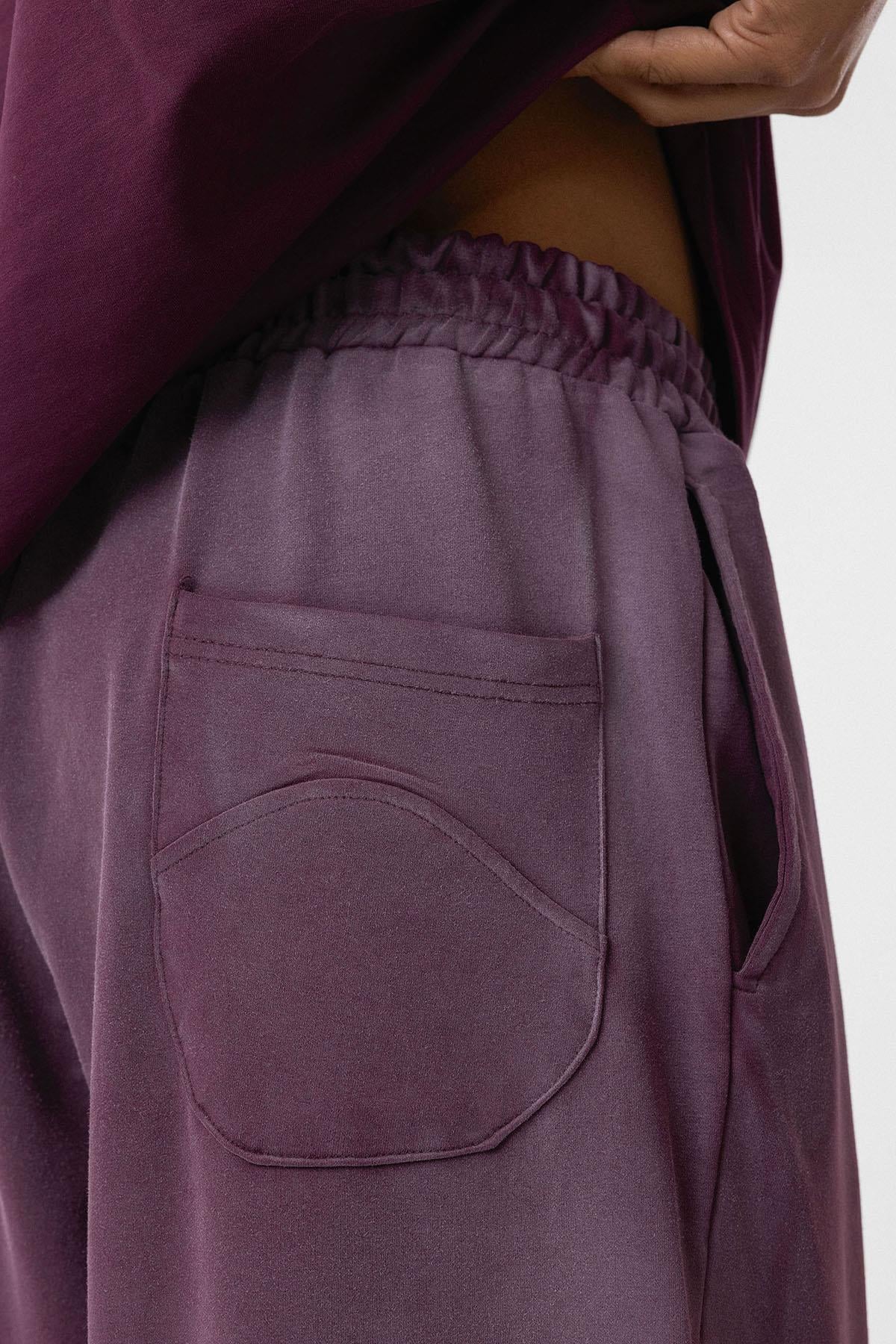 Yıkamalı Oversize Baskılı Eşofman Takım Bordo