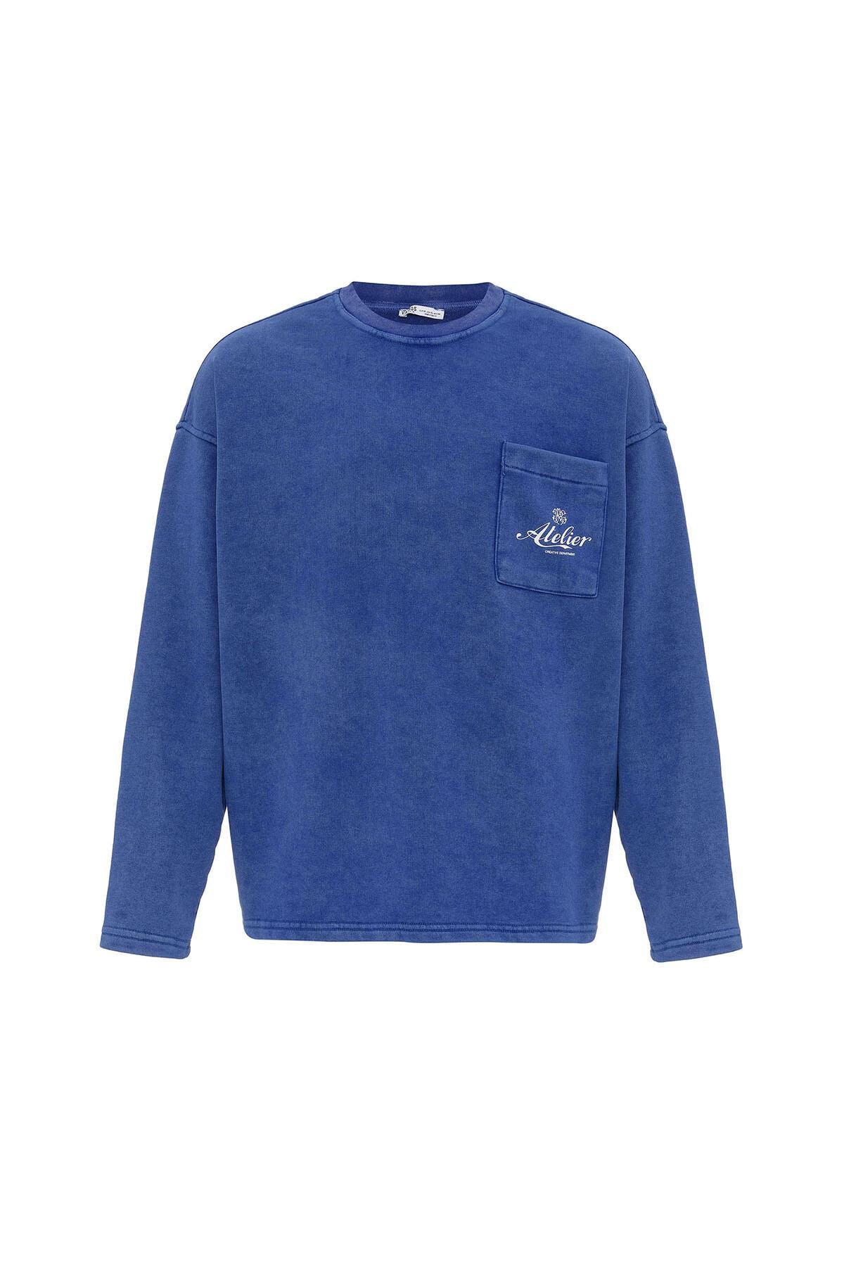 Yıkamalı Oversize Cep Detaylı Sweatshirt Saks