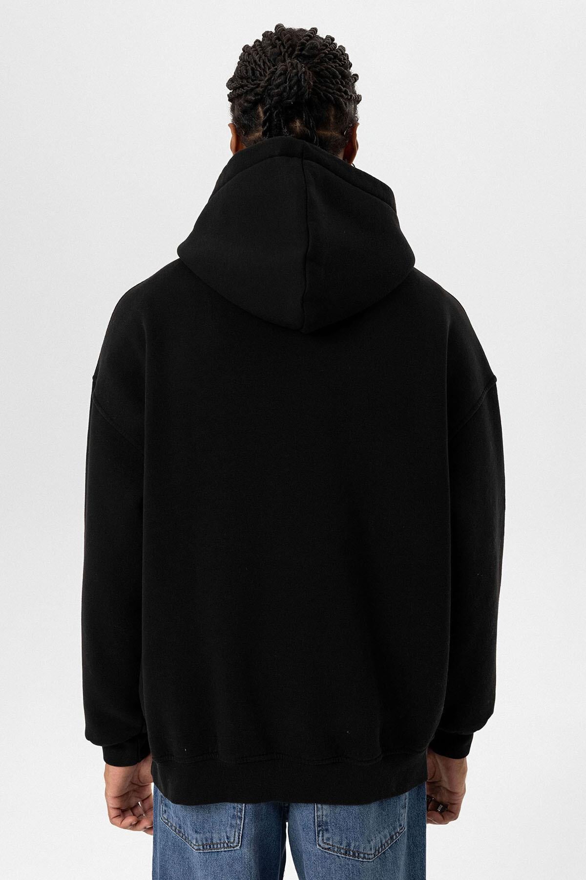 Yıkamalı Oversize Kapüşonlu Sweatshirt Siyah