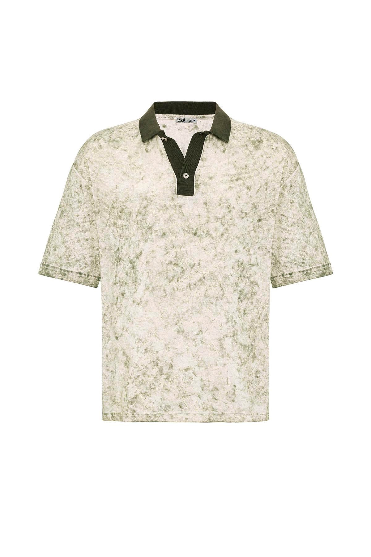 Yıkamalı Oversize Polo Yaka Tişört Haki