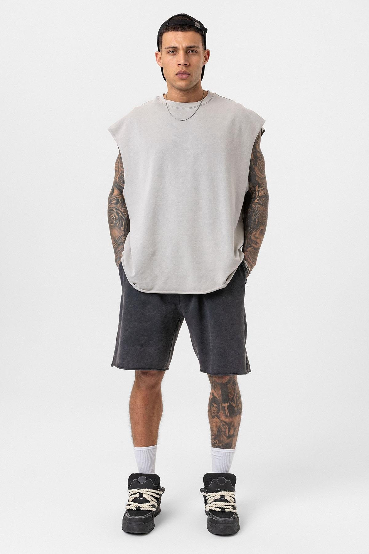 Yıkamalı Oversize Şort Siyah