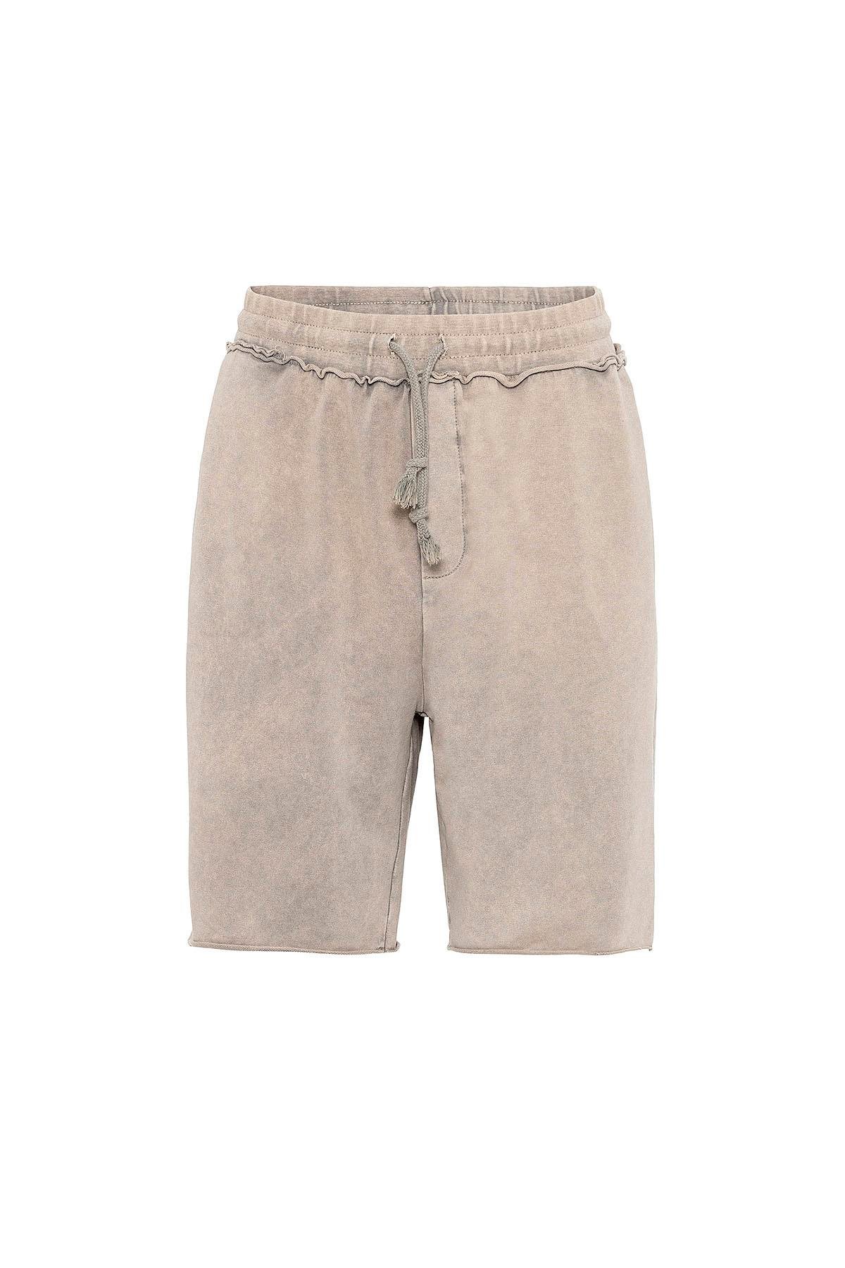 Yıkamalı Oversize Şort Taş