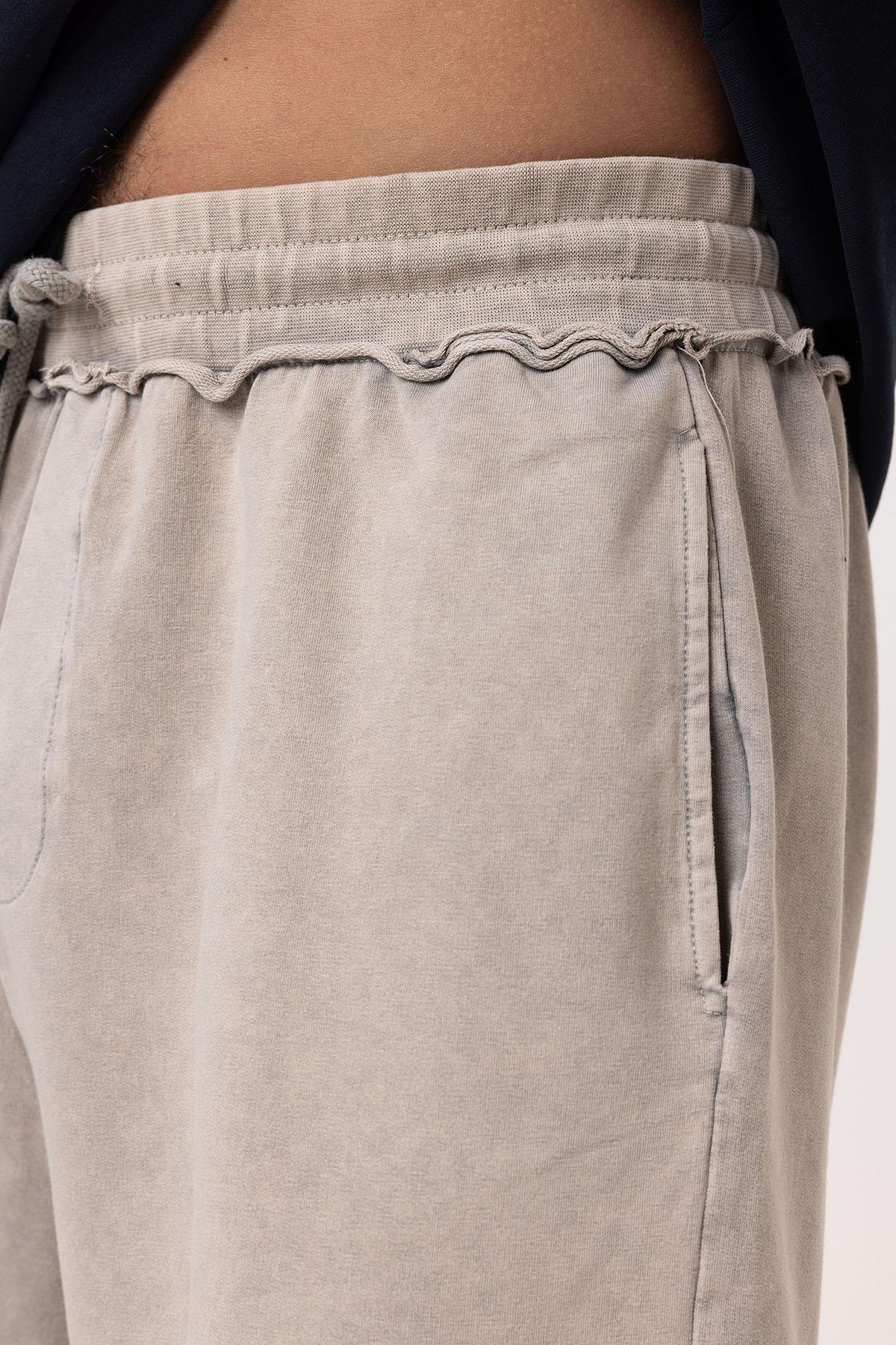 Yıkamalı Oversize Şort Taş