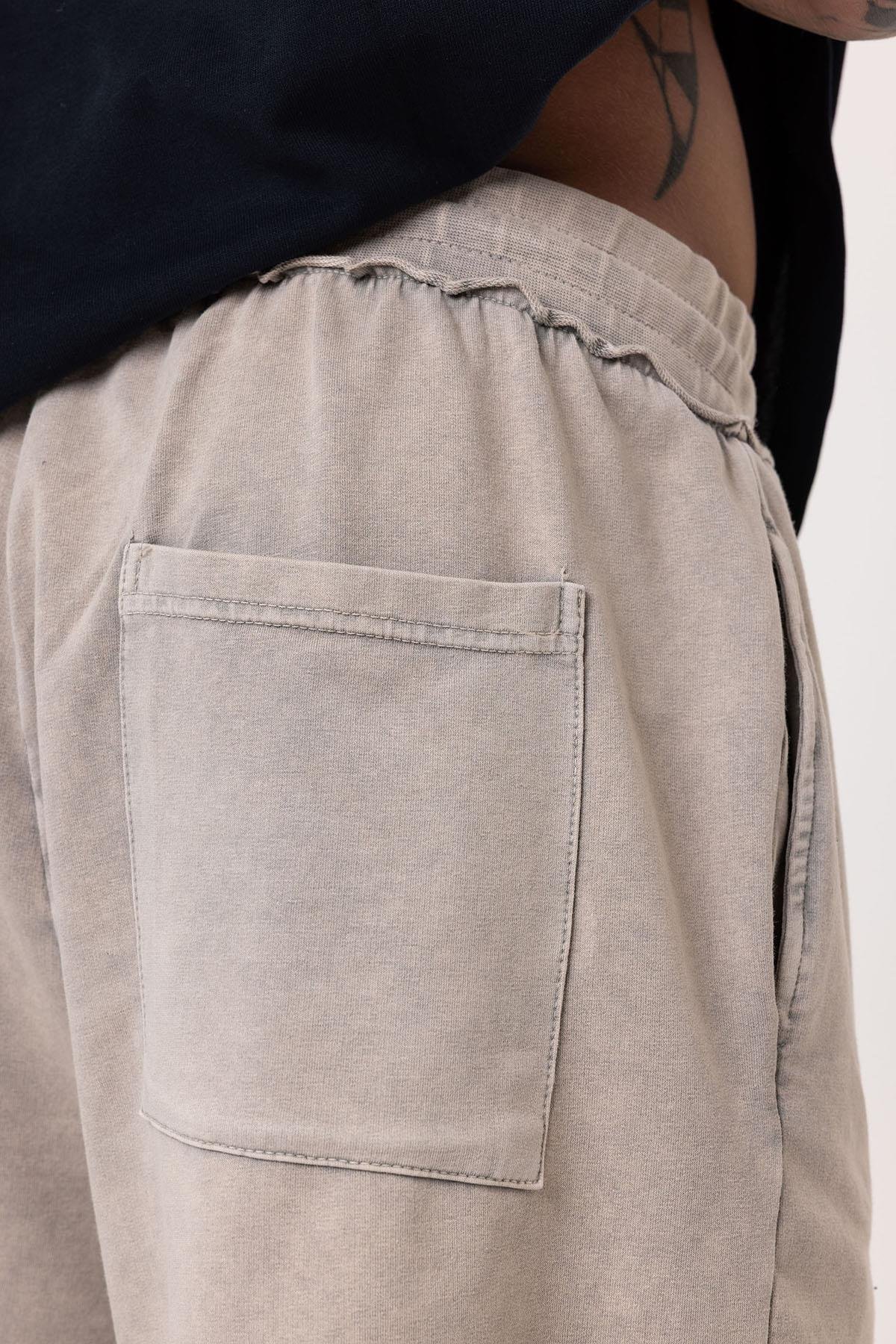 Yıkamalı Oversize Şort Taş