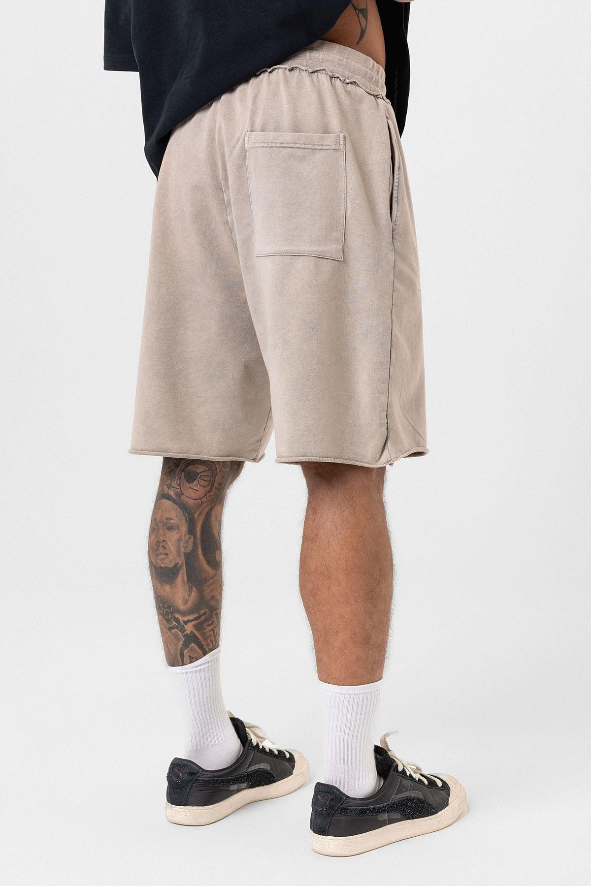 Yıkamalı Oversize Şort Taş