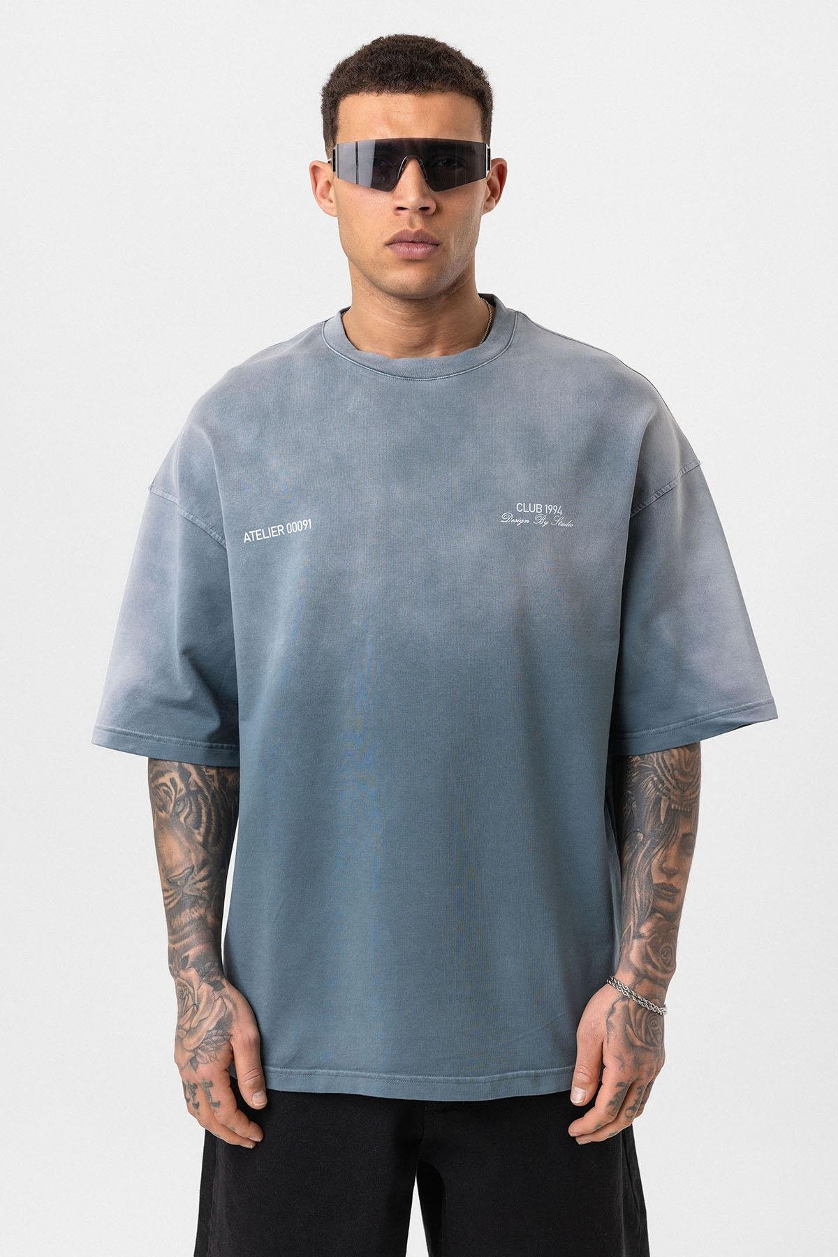 Yıkamalı Oversize Tişört Gri