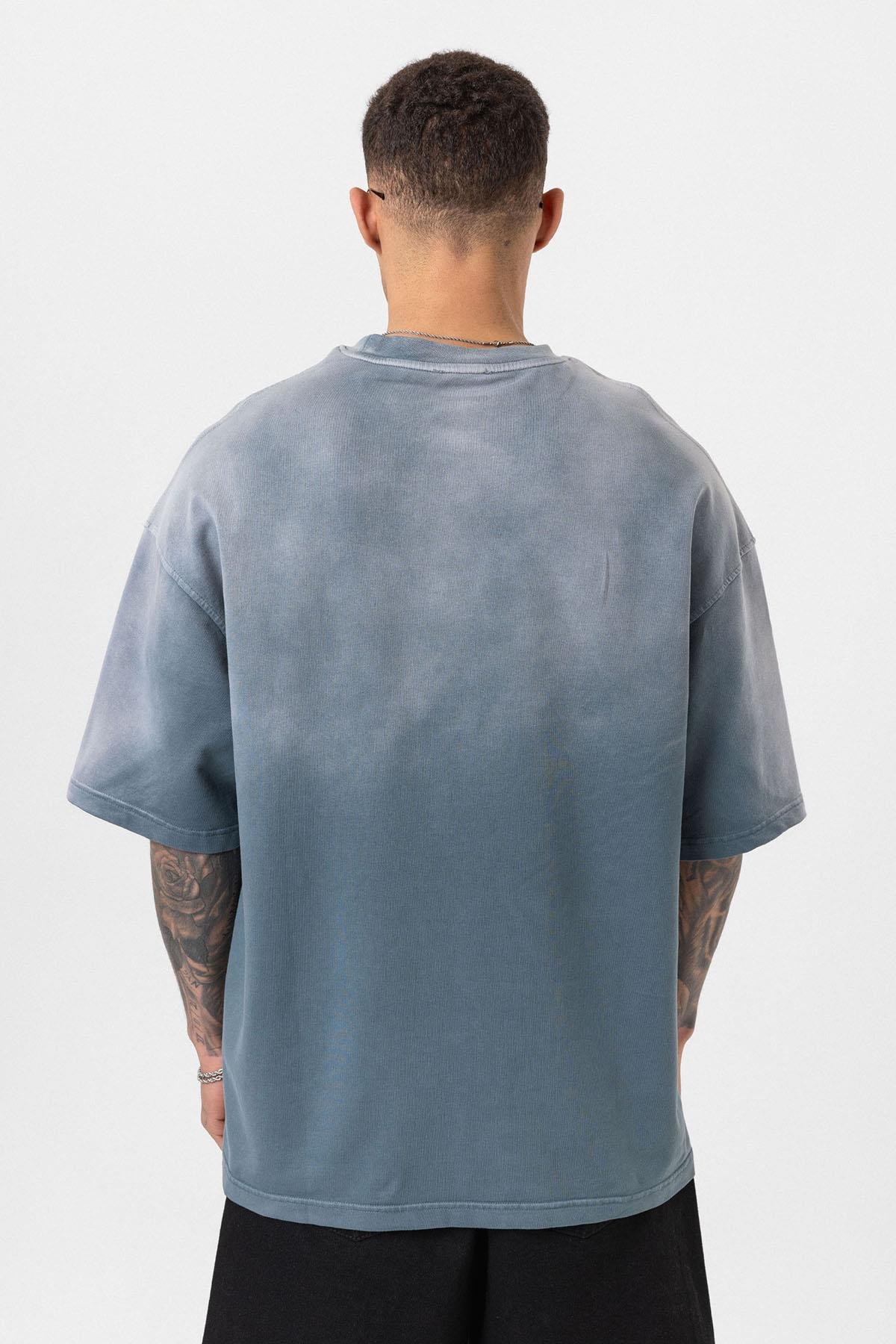 Yıkamalı Oversize Tişört Gri