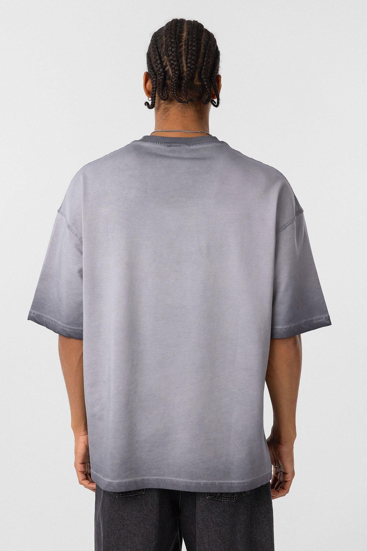 Yıkamalı Oversize Tişört Gri