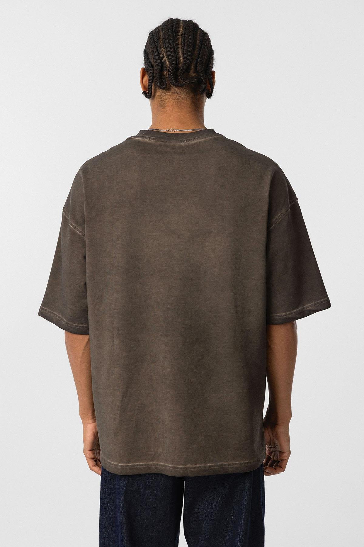 Yıkamalı Oversize Tişört Kahve