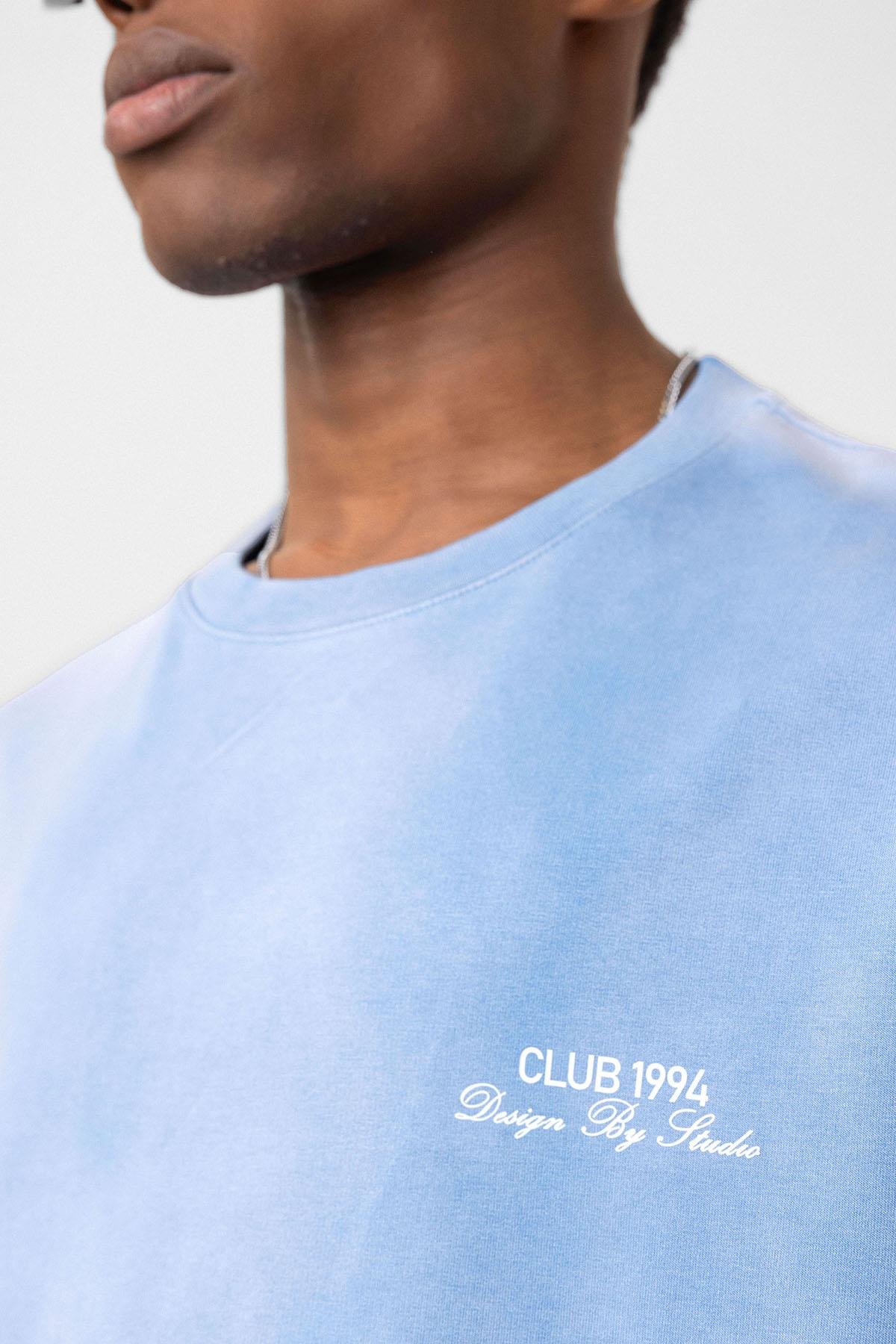 Yıkamalı Oversize Tişört Mavi