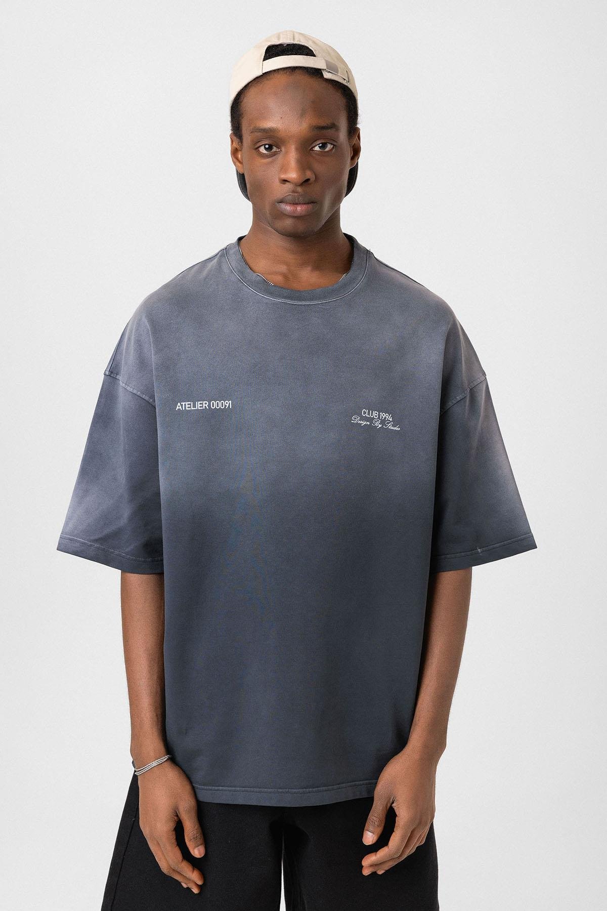 Yıkamalı Oversize Tişört Siyah