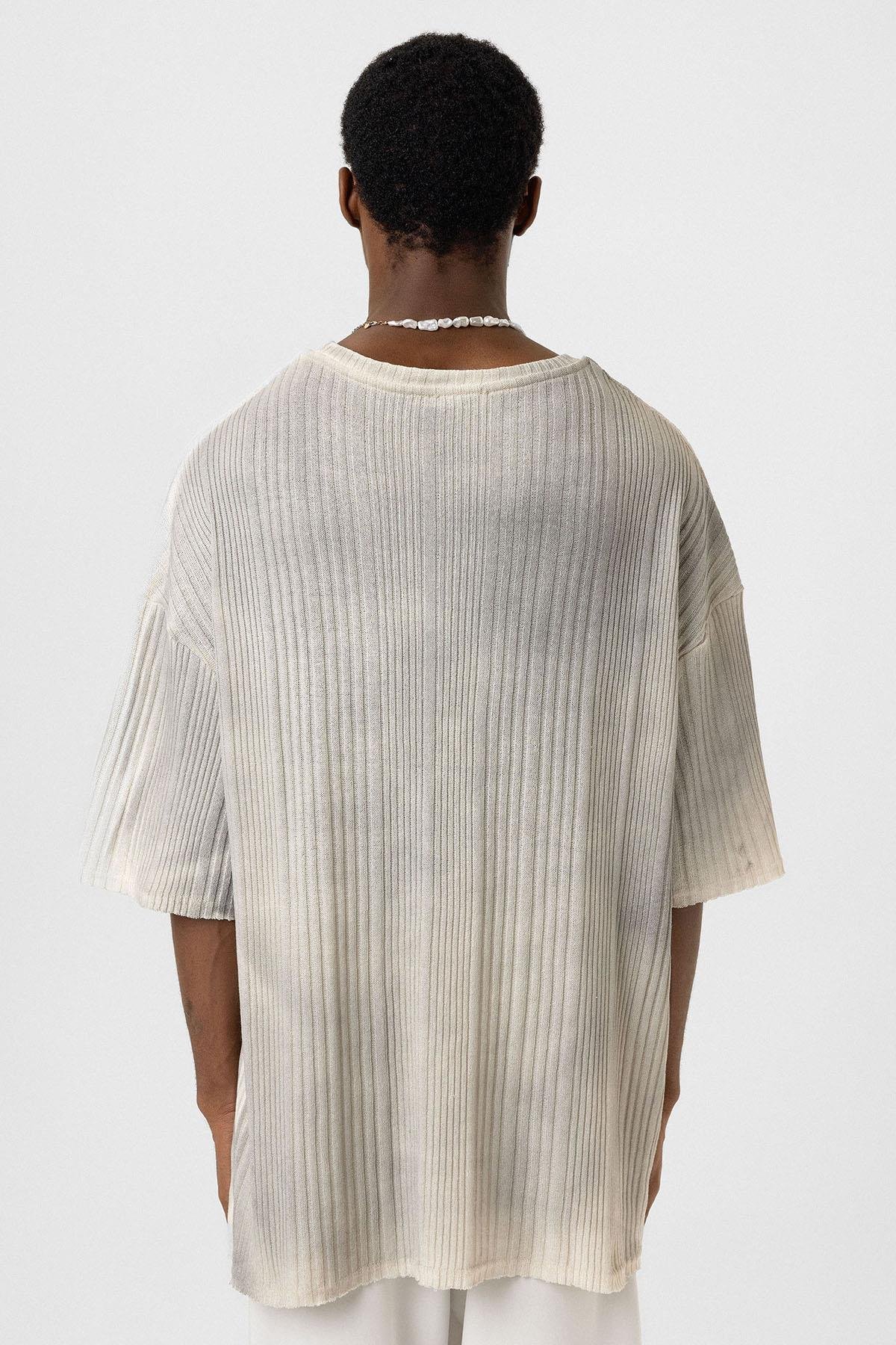 Yıkamalı Oversize Triko Tişört Gri