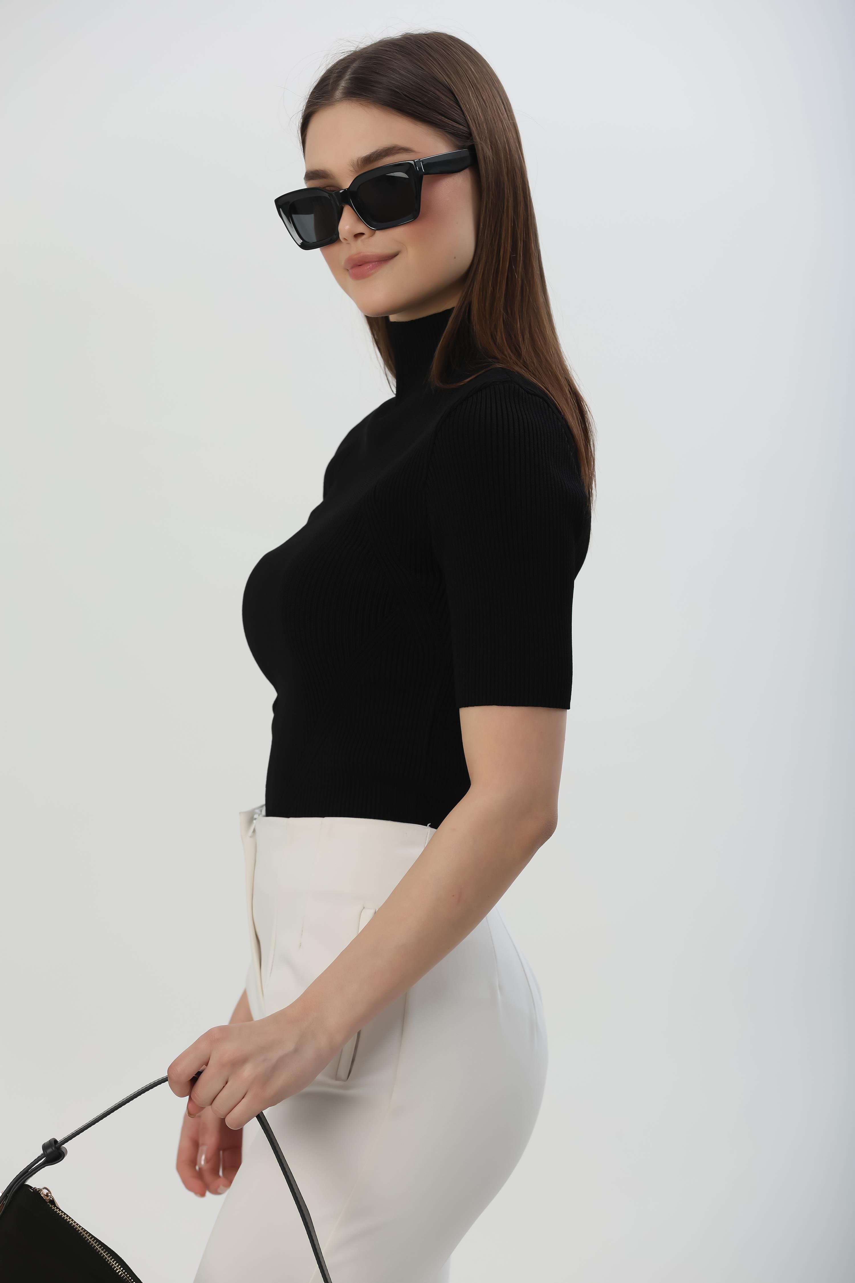 Bianca Desenli Triko Kazak Siyah