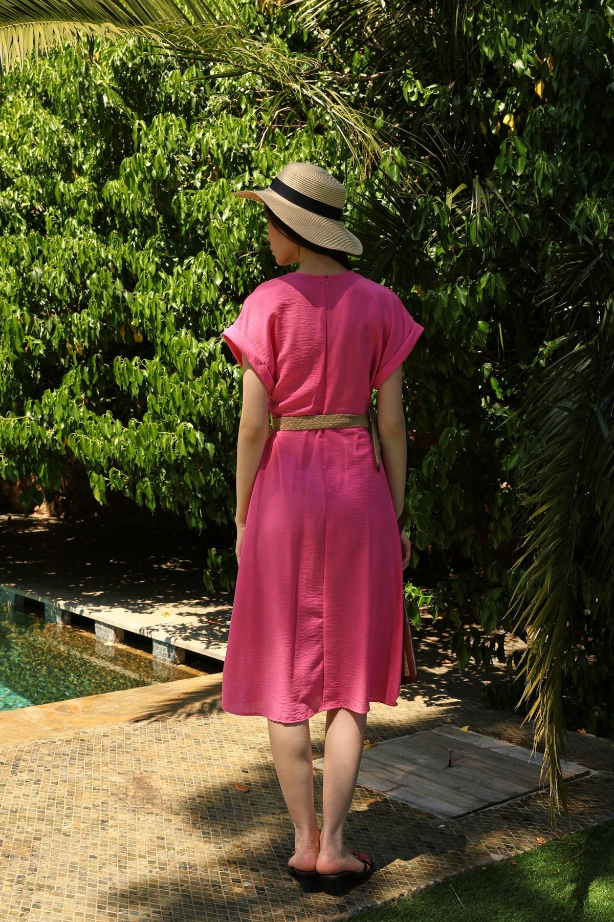 Ember Kemerli Elbise Pembe