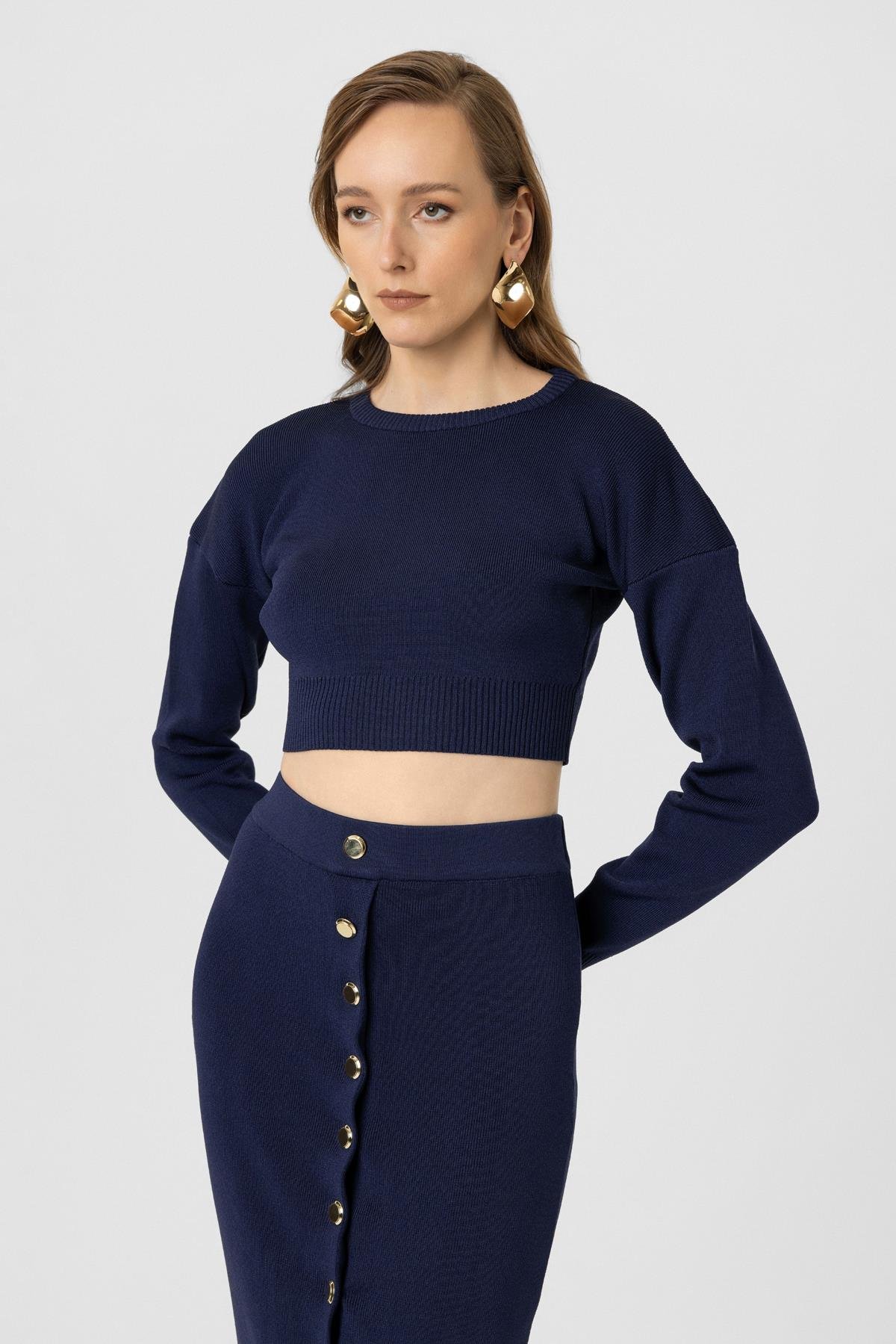Essence Triko Crop Lacivert