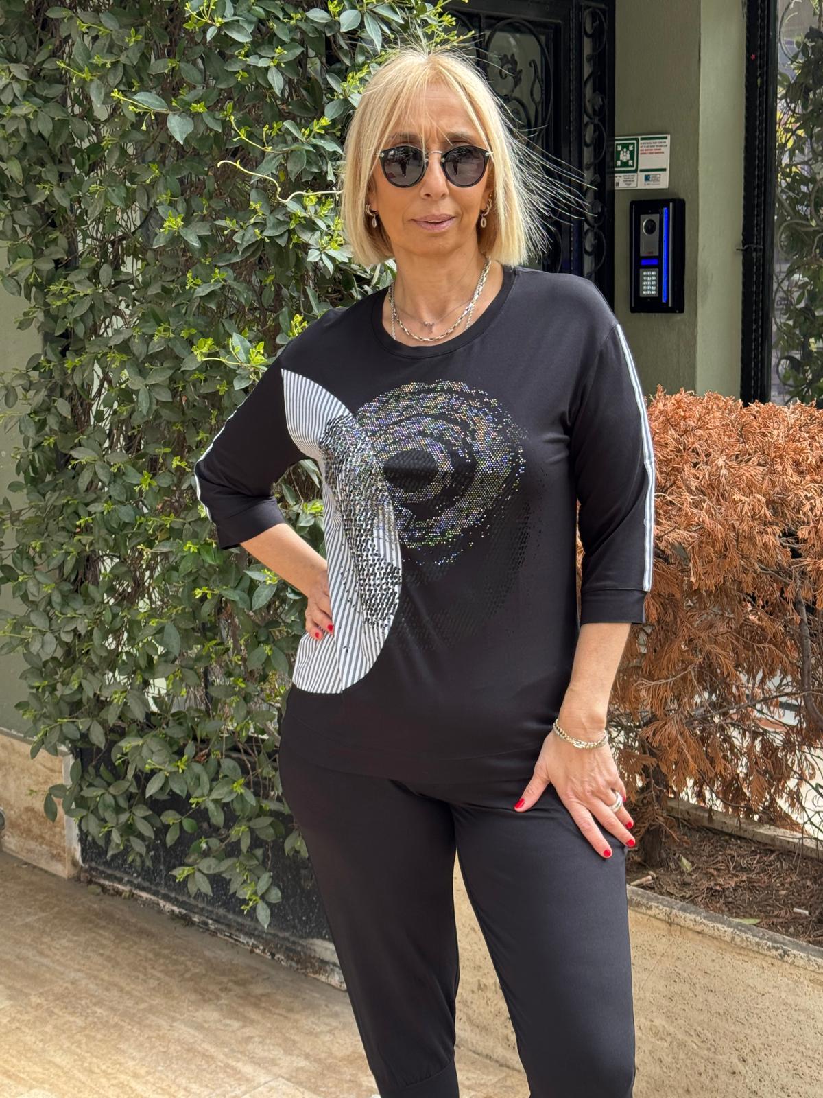 Çizgi Garnili Truvakar Kol Tshirt