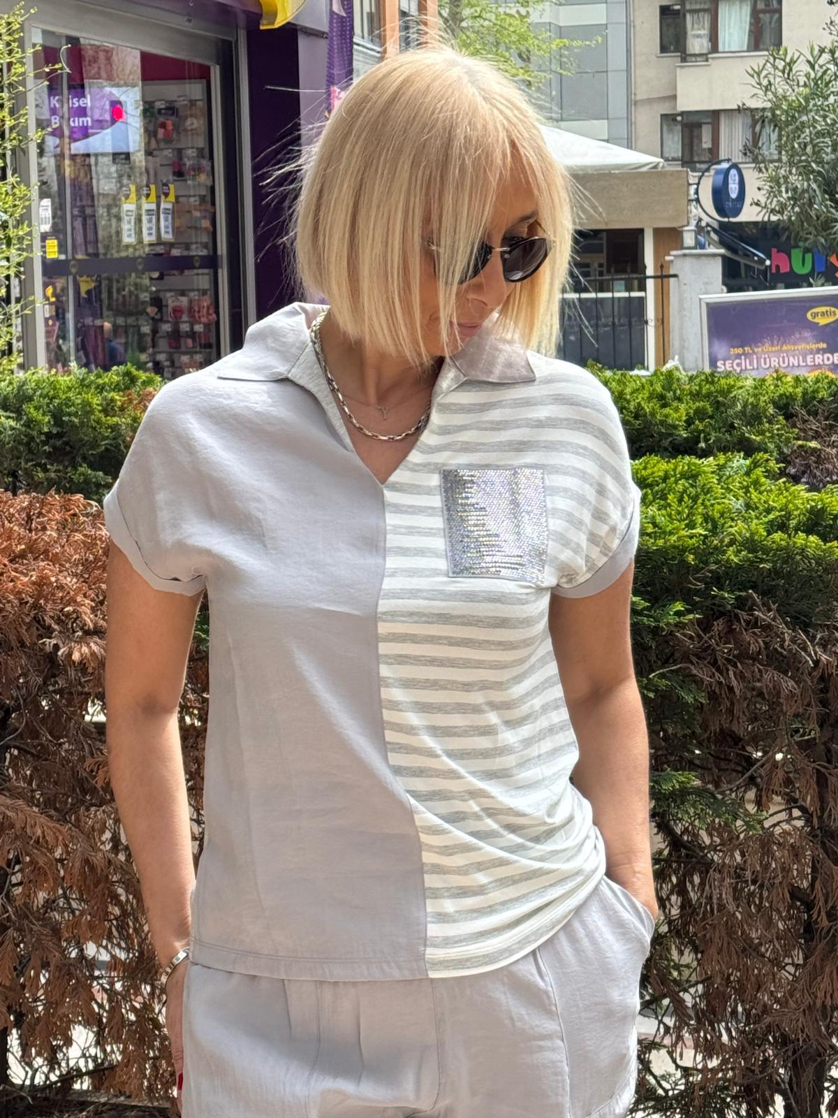 Çizgili Polo Yaka Tshirt