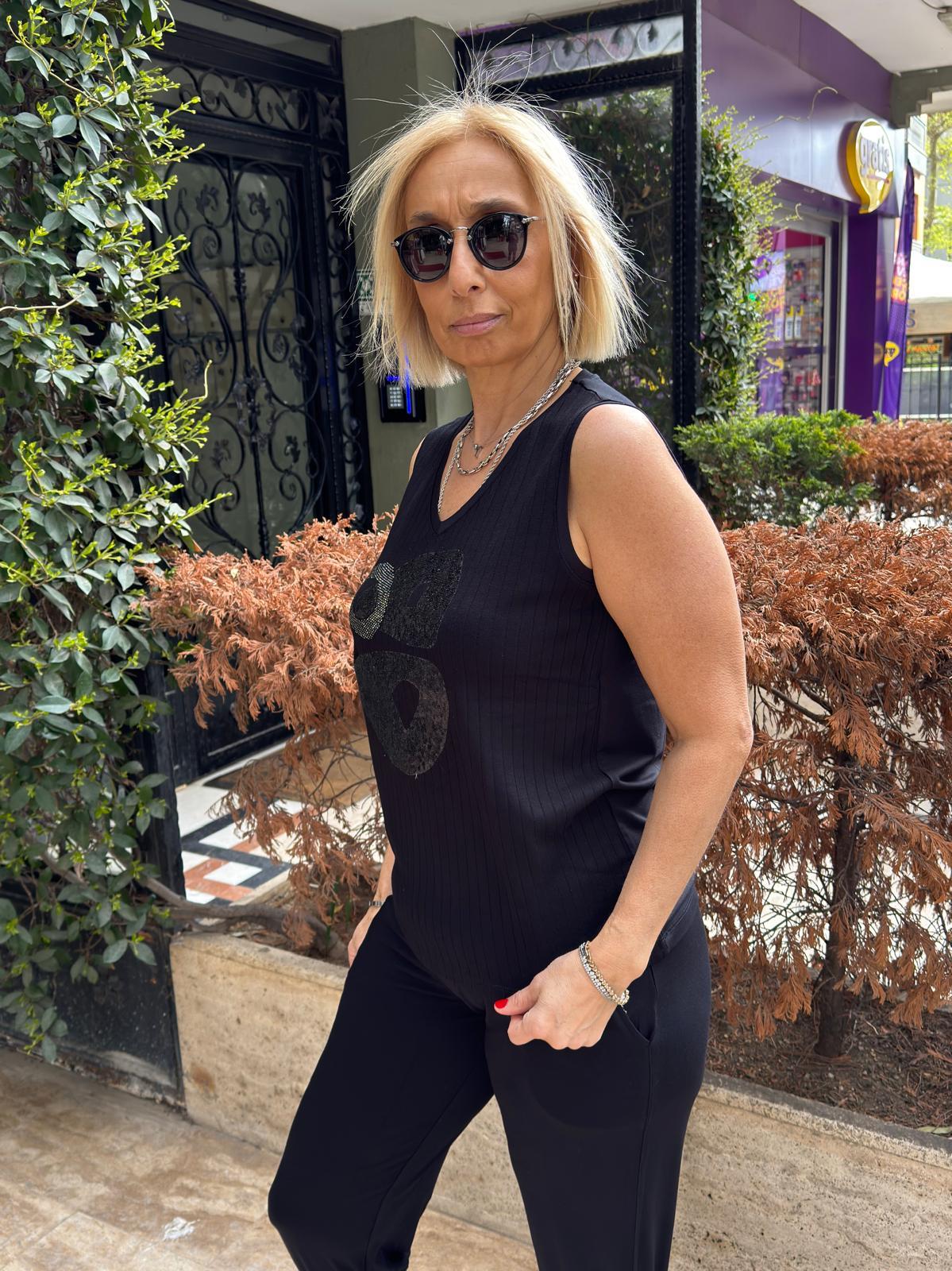 Fitilli Taşlı V Yaka Atlet