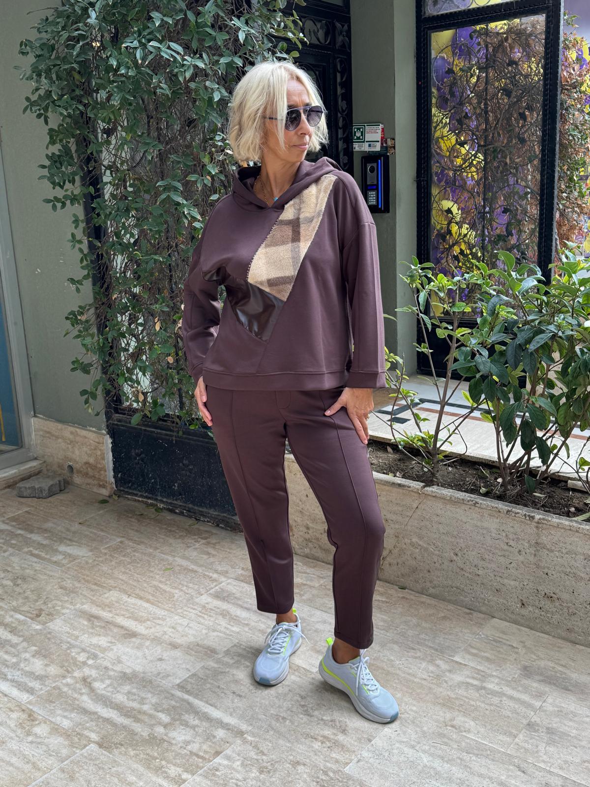 Kürklü Deri Taşlı Sweatshirt