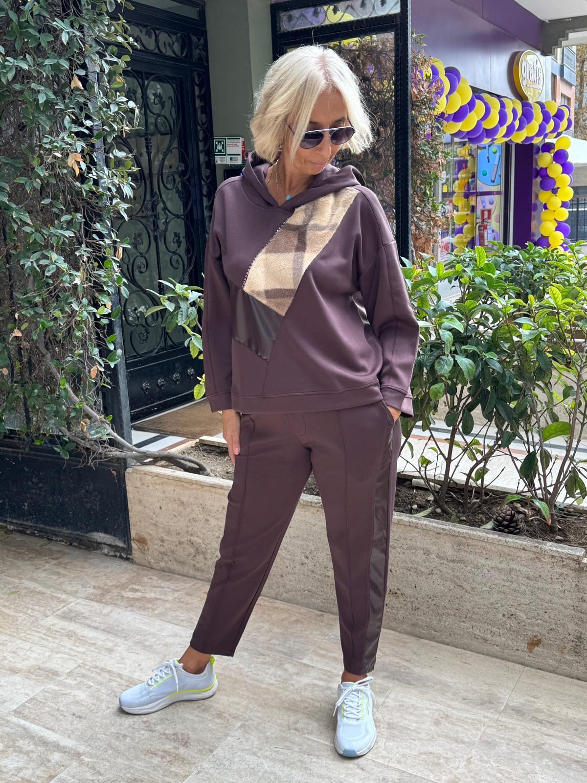 Kürklü Deri Taşlı Sweatshirt