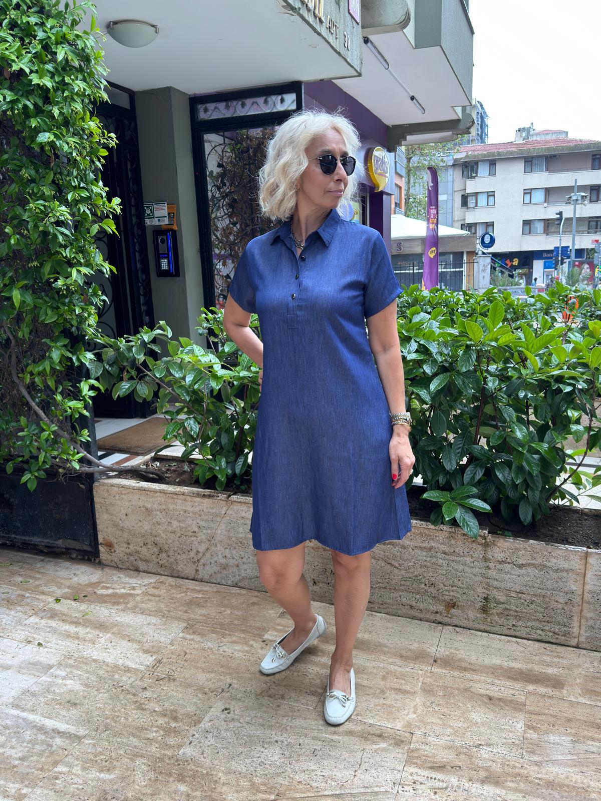 Önü Patlı Yarım Kol Tensel Elbise