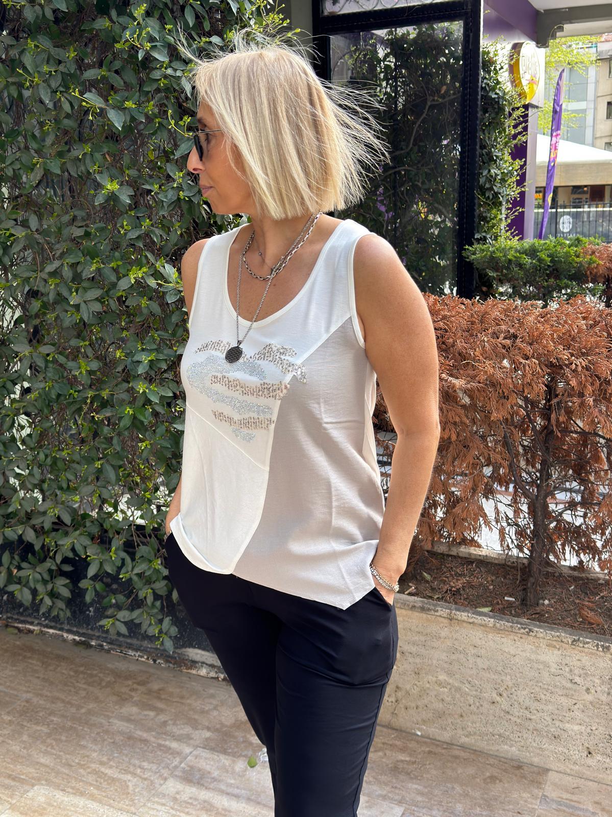Parçalı Taşlı Atlet