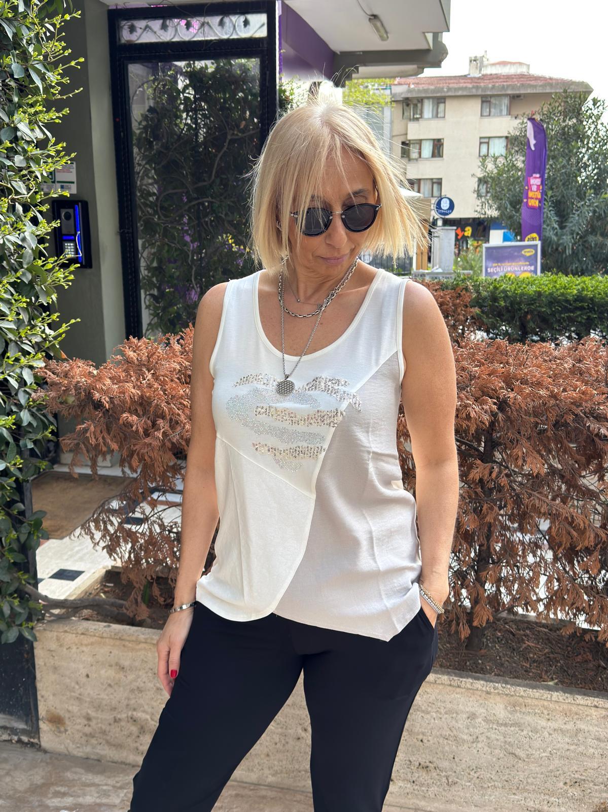 Parçalı Taşlı Atlet