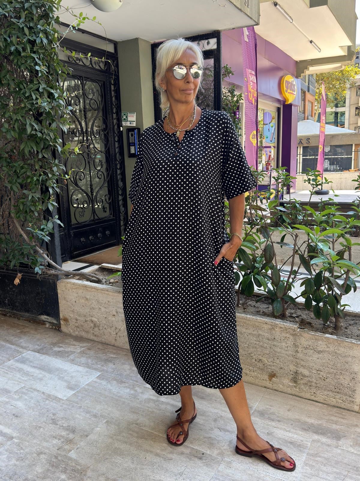 Patlı Puantiyeli Elbise