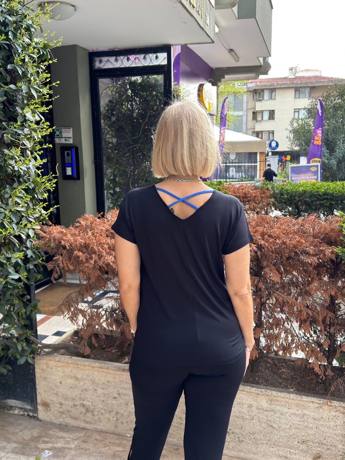Payet Garnili Baskılı Sırtı Çapraz Biyeli Tshirt