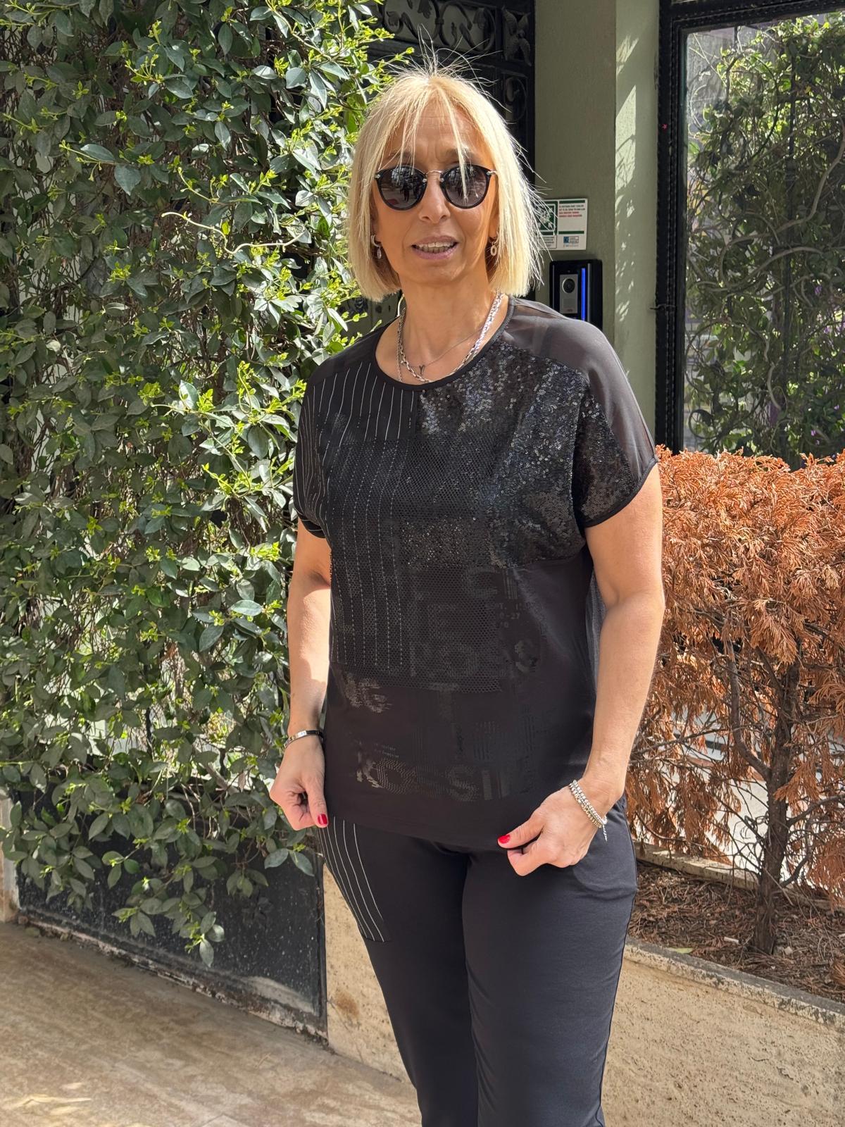 Payet Garnili Çizgili Tshirt