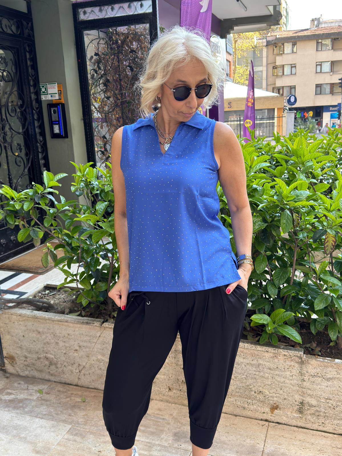 Polo Yaka Önü Ful Taşlı Atlet